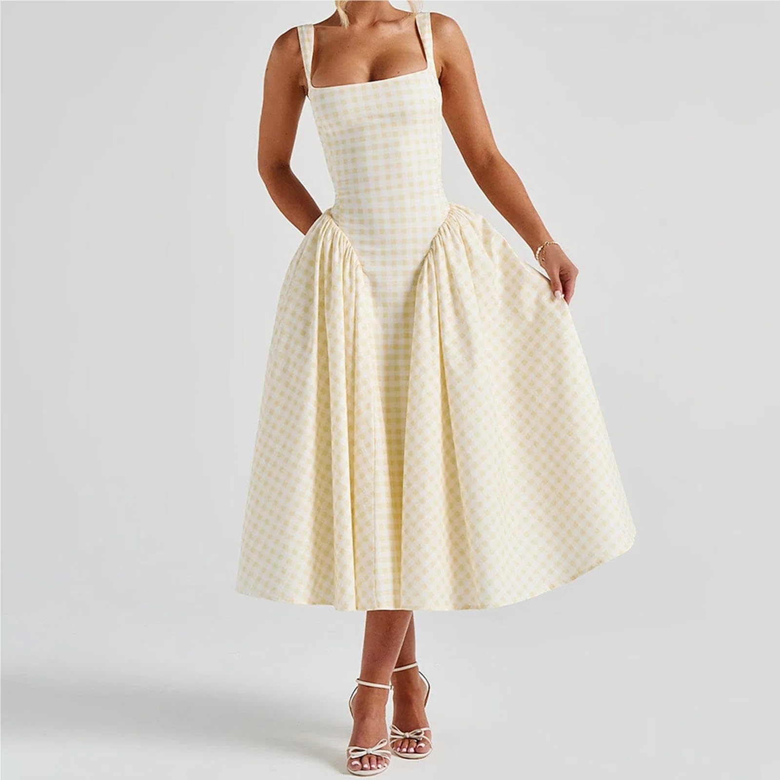 Robe Corset sans Manches for Femmes, imprimé écossais, Dos Nu, Ligne a, fête for Vacances, Cocktail, Plage, Streetwear, été pour Femme