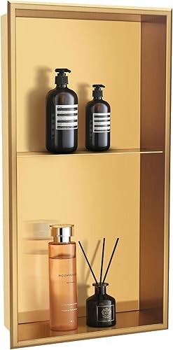 DAYONE Nicho de ducha de acero inoxidable de 12 x 24 pulgadas, no necesita azulejos, nicho de pared rectangular de baño de níquel cepillado,