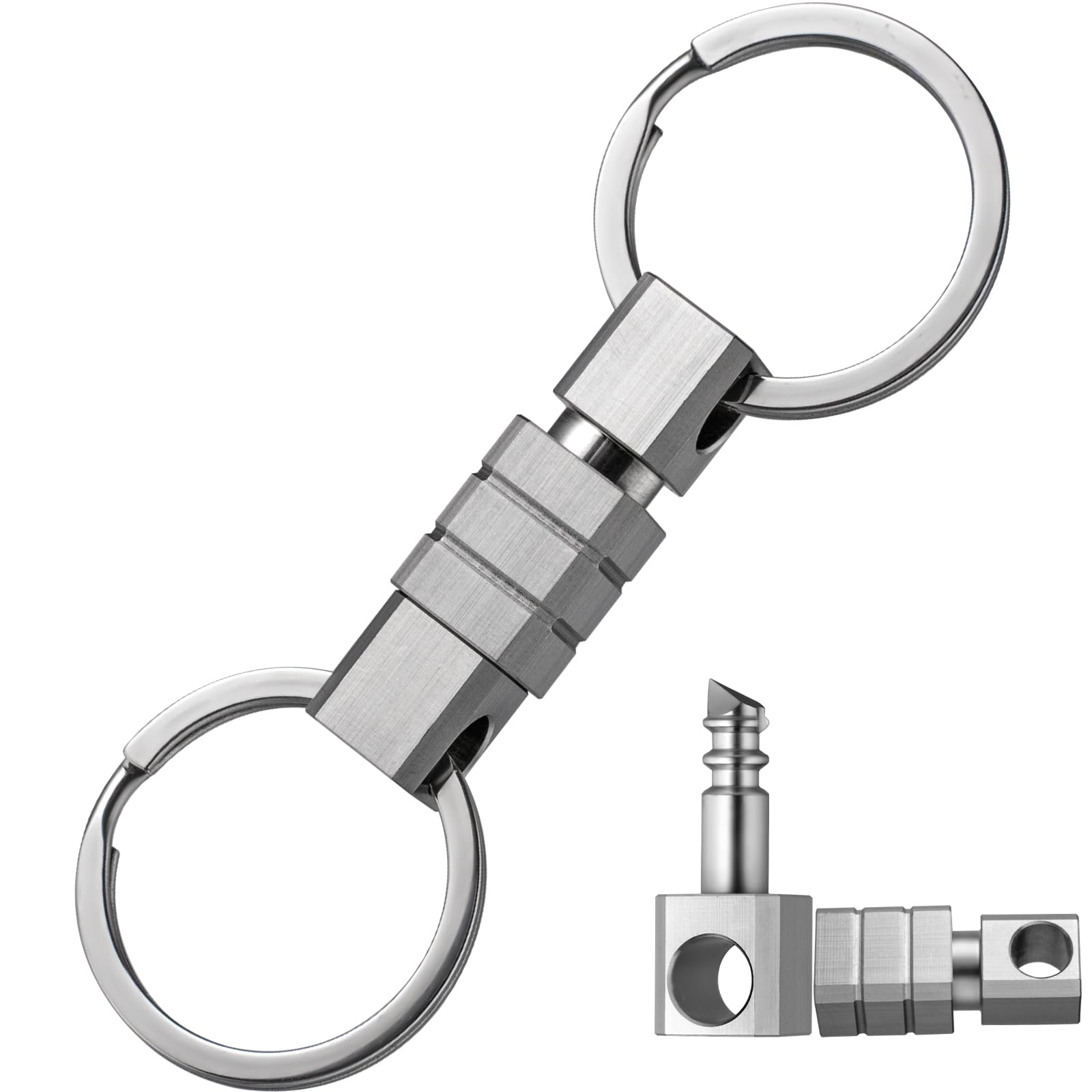 TISUR Titanium Quick Release Keychain, Pull Apart Detachable Keychain Swivel Car Key Holder Accessories Llavero (QK02)