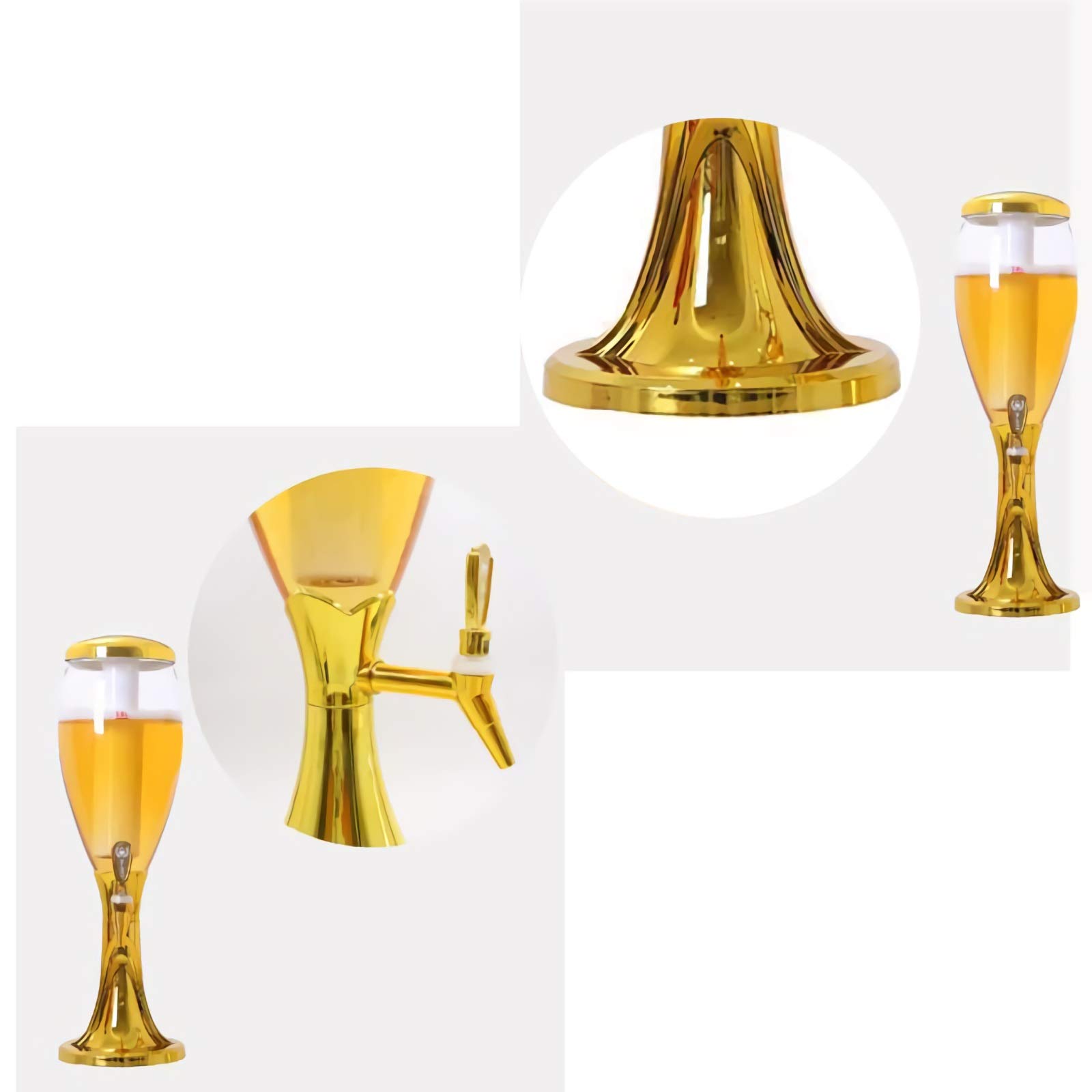 Dispensador de Torre de Cerveza Torre de Bebidas con Grifo, Tubo de Hielo y Luces LED, dispensador de Cerveza 1.5L / 3L, Luces Brillantes Dispensador de Bebidas, Oro y Plata Torre Cerveza/Dispensador