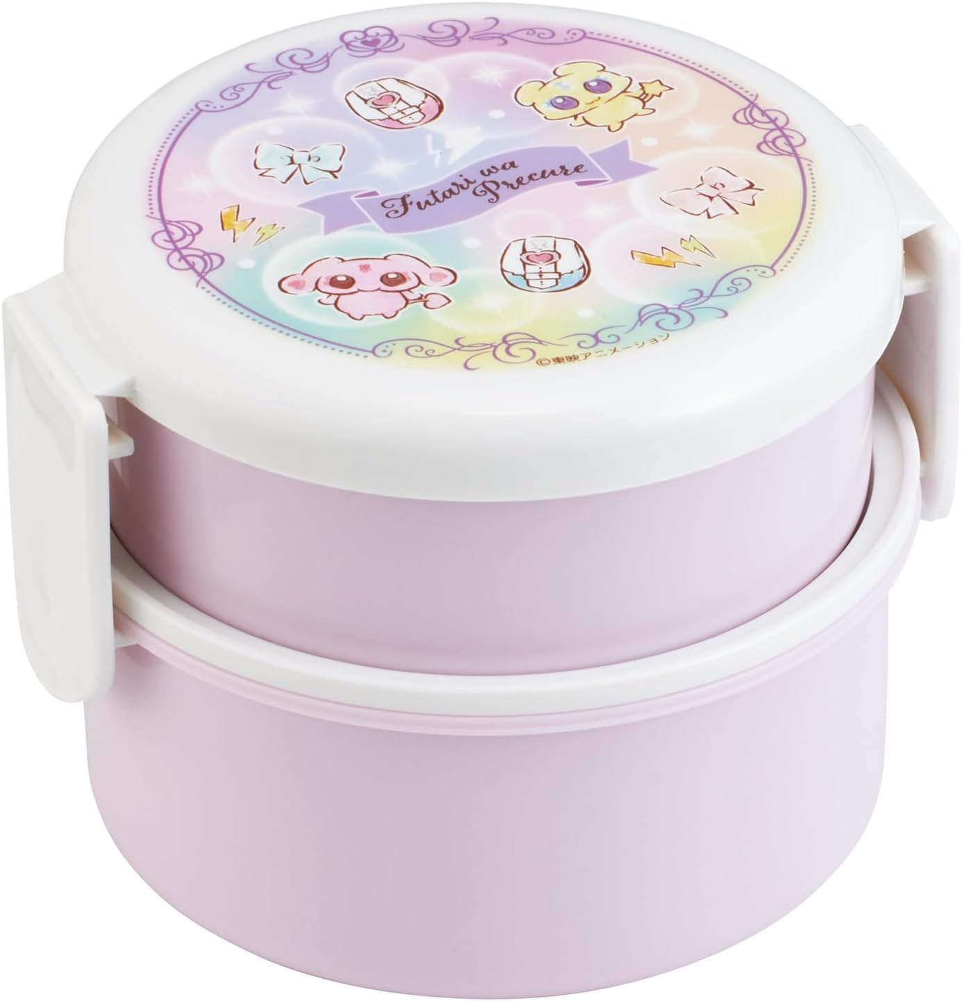 Skater ONWR1-A Round Lunch Box, 16.9 fl oz (500 ml), 2 Tiers with Fork, Made in Japan, Futari ha Pretty Cure, Watercolor, Girls, 16.9 fl oz (500 ml)