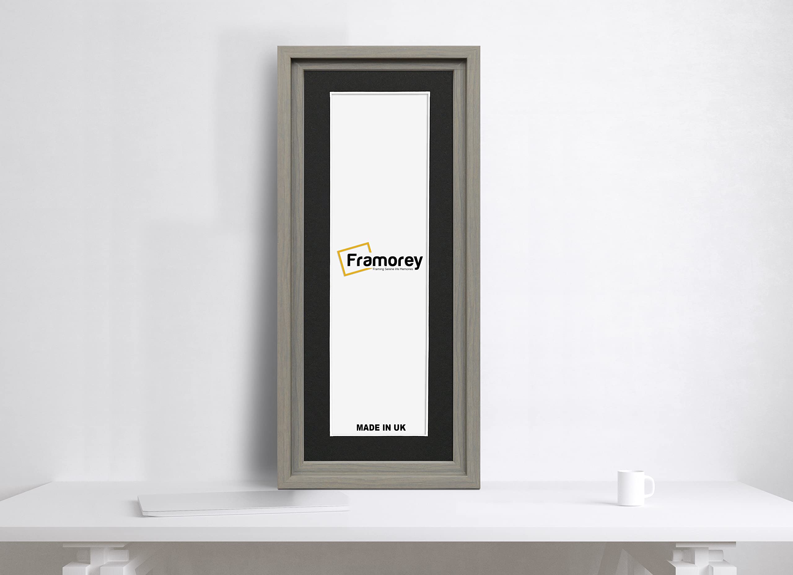 FRAMOREY Panoramic Style Picture Frame, 19x9" Size Grey Photo Frame With 15x5" Size Black Mount, Oslo Style Wall Art Hanging Frames