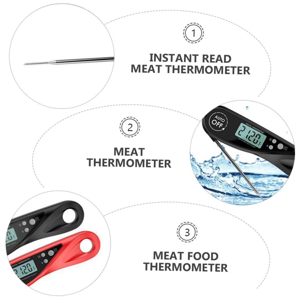 BESTonZON 3pezzi Termometro Digitalper Alimenti Con Sonda Misurazione Istantanea Inossidabile Per e Barbecue Nero