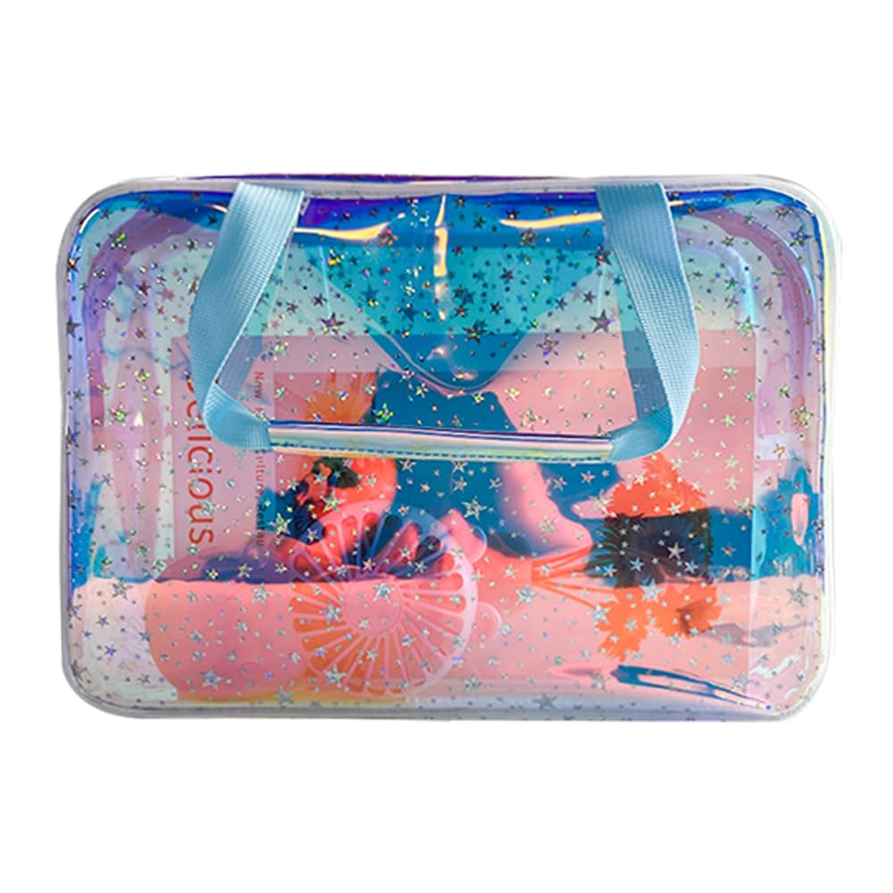 TotePrint Kosmetiktasche Sternmuster Laser Blau wasserdicht TPU Make-up Tasche für Reisen Kosmetik-Pflegeprodukte enthalten 30 x 13 x 20 cm (Holographic Blau)