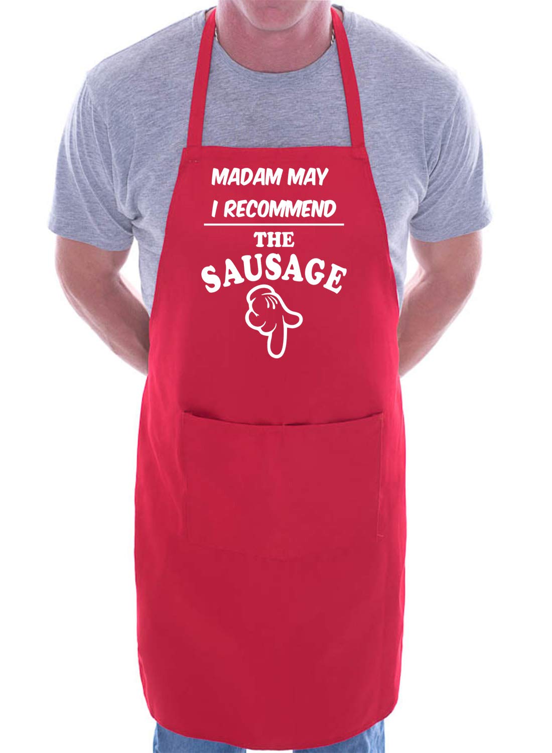 Print4u Men's Red Slogan Novelty Cooking Apron Recomd The Sausage