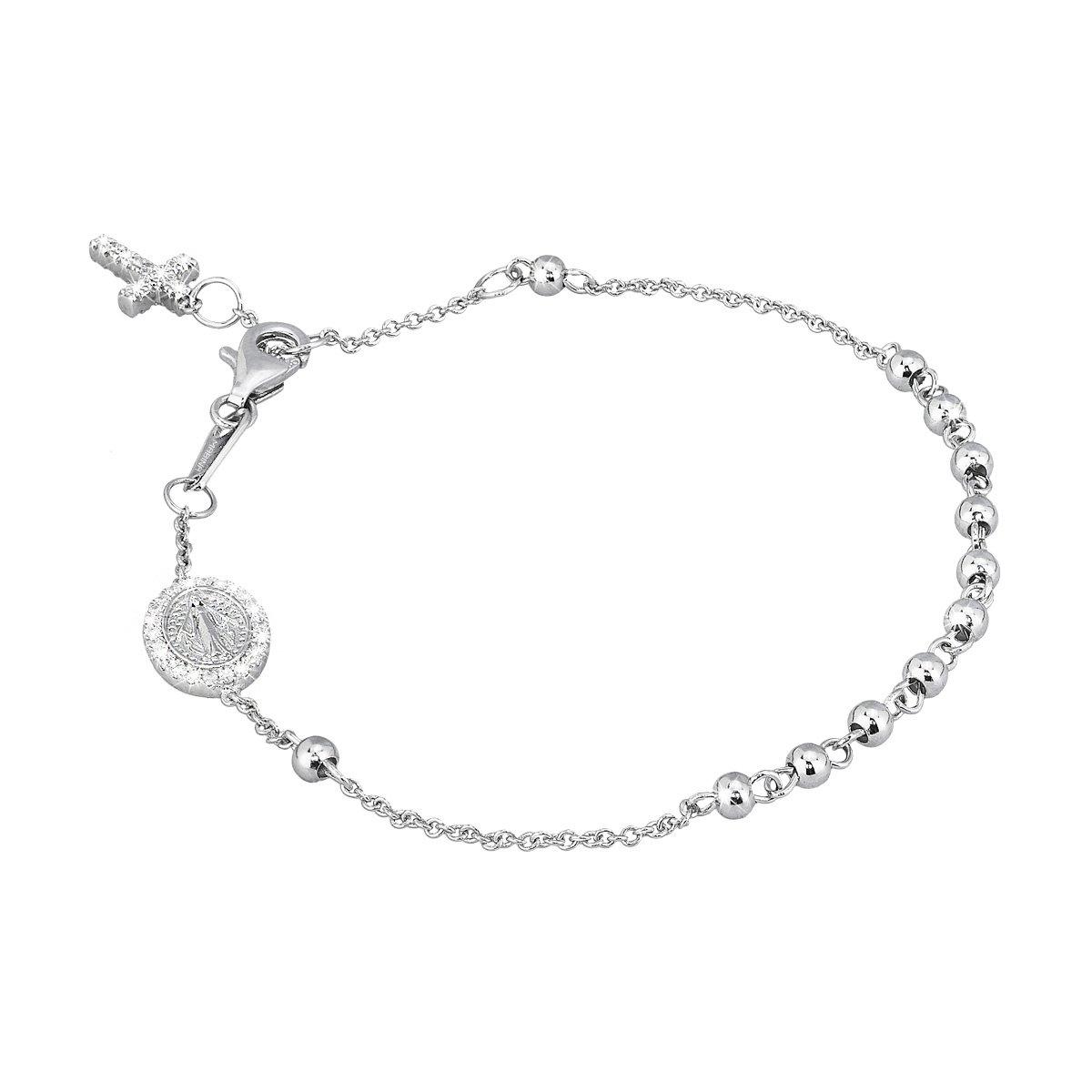 Mabina Gioielli533033 Pea Chain Bracelet Cross with White Zirconia 925 Sterling Silver 15 - 18.5 cm