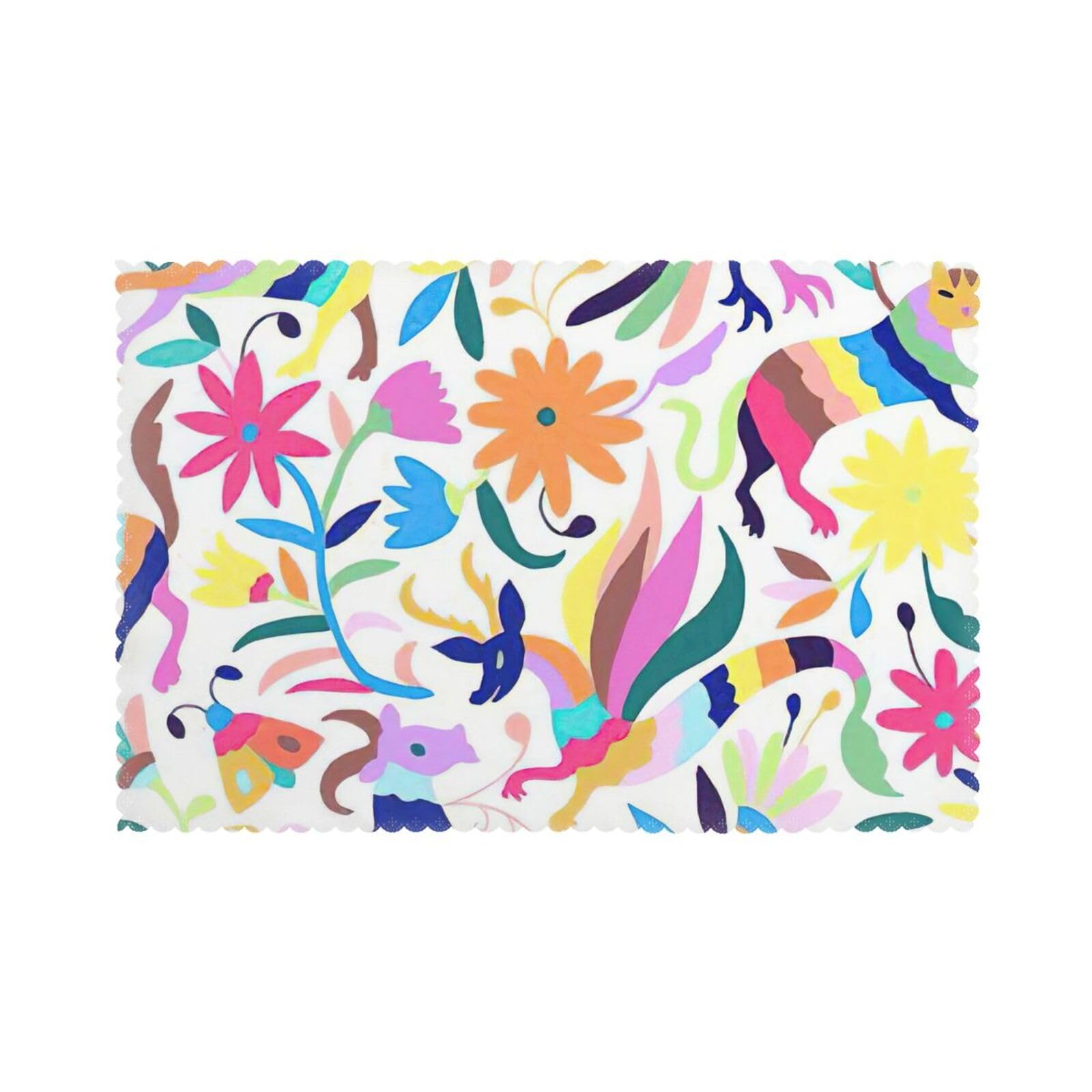 Mexican Otomi Animals Print Placemats for Dining Table Set of 6 12x18 Inch Table Mats for Party Kitchen Dining.