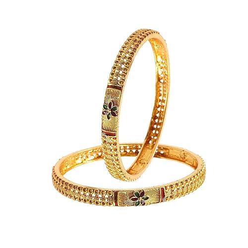 MS Gold Plated Bangles/Kangan for Women & Girls (Antique 3, 2.6)