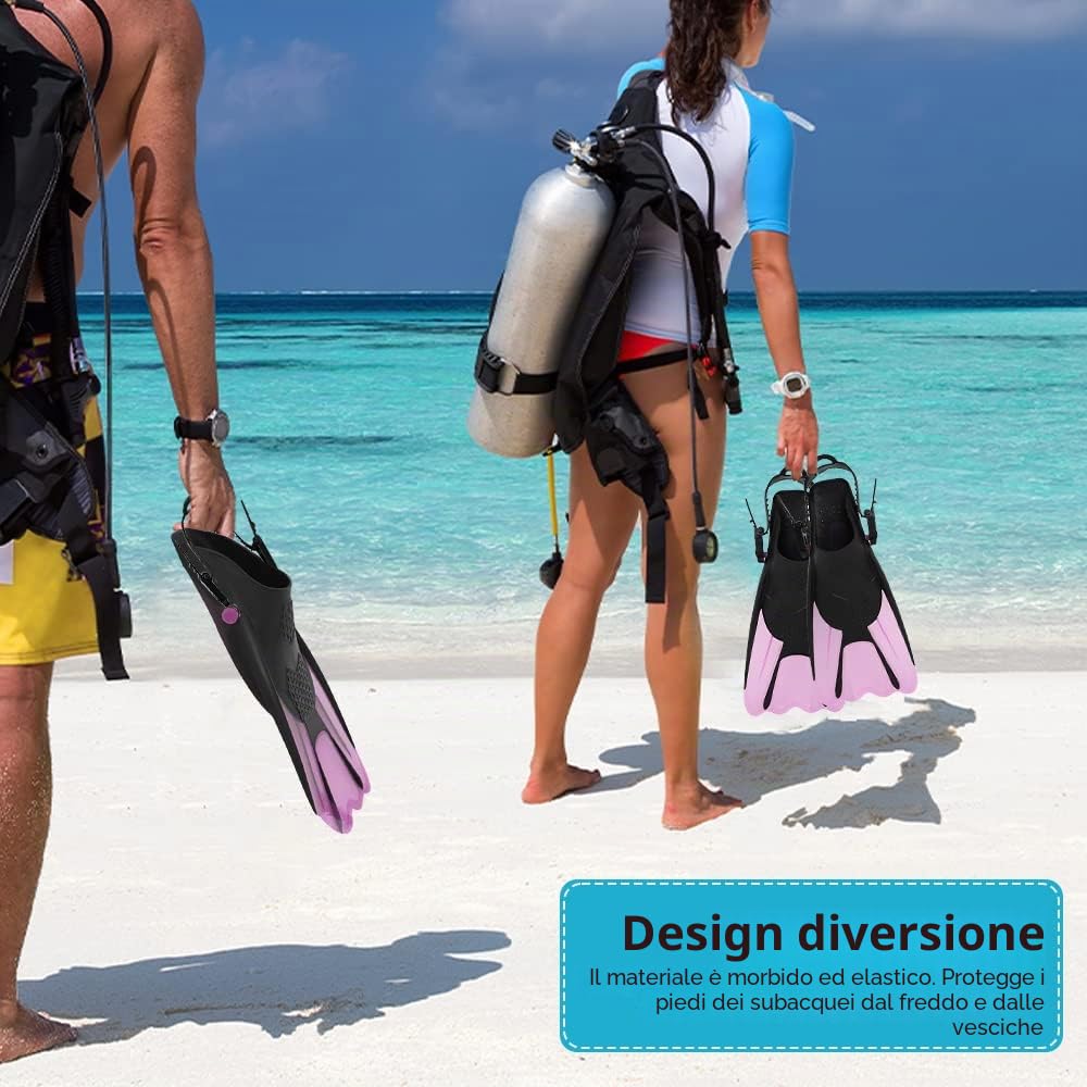 Pinne da Snorkeling, Pinne Regolabili Pinne da Immersione TPR Antiscivolo Pinne Corte Nuoto per Snorkeling, Immersioni, Nuoto, Adulti, Uomini, Donne
