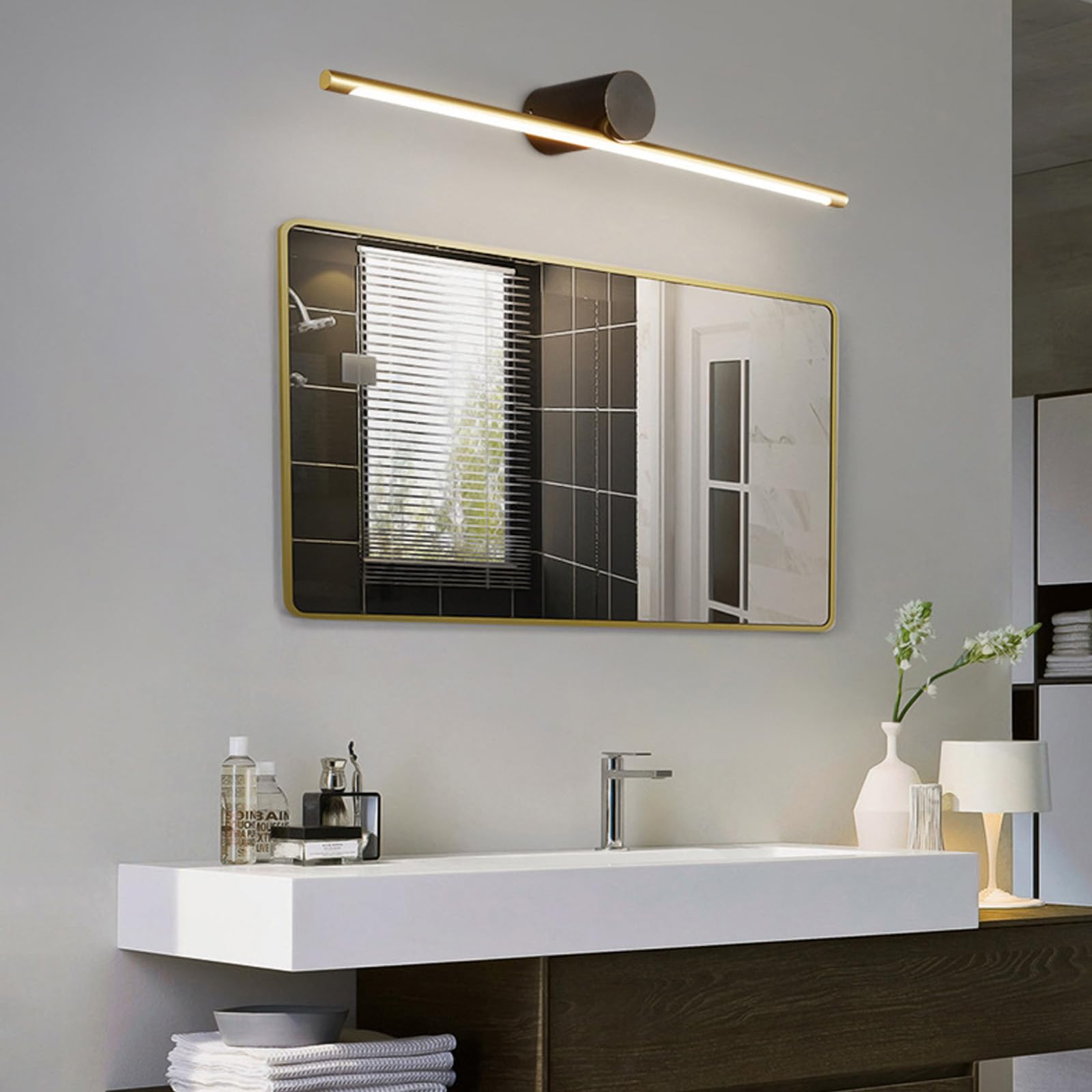 LED Spiegelleuchte Bad Wandleuchte Dimmbar 2700K/4500K/6500K Wandlampe Wasserdichte Wandbeleuchtung Modern Indoor Wandleuchten Lange für Schlafzimmer Wohnzimmer Arbeitszimmer (Schwarze Gold,100cm)