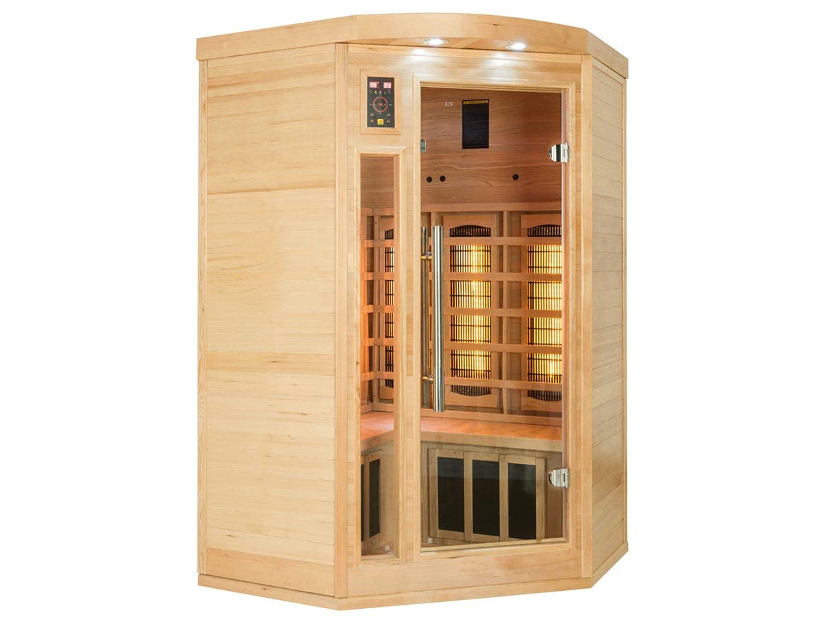 SN-APOLLON-Q2C - Infrarot-Sauna Apollon - EIN-/Aus-Taste - Reinigung der Kabine durch Ionisator - Chromotherapie 7 Farben - 2/3 Sitzer, Holz