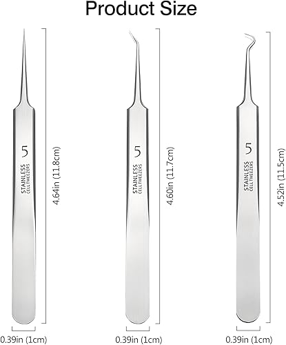 Miniatura 7 de Juego de pinzas profesionales para eliminar puntos negros faciales de 3 piezas herramientas de precisión para el acné, puntos blancos, manchas y