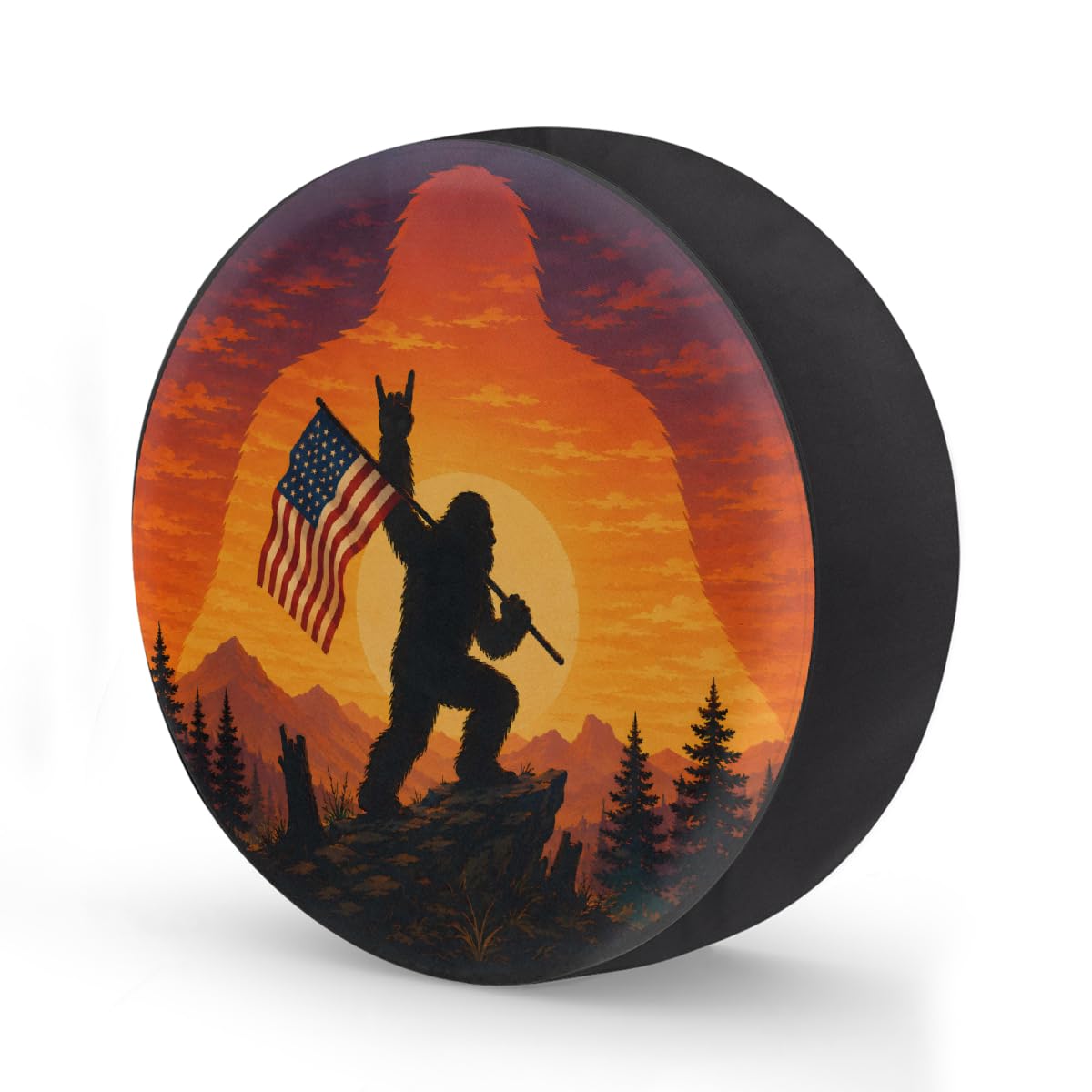 Bigfoot American Flag Spare Tire Cover Wheel Covers Protectors Waterproof Dust-Proof Universal Fit Trailer, RV, SUV and Many Vehicle 16 Inch,C-06