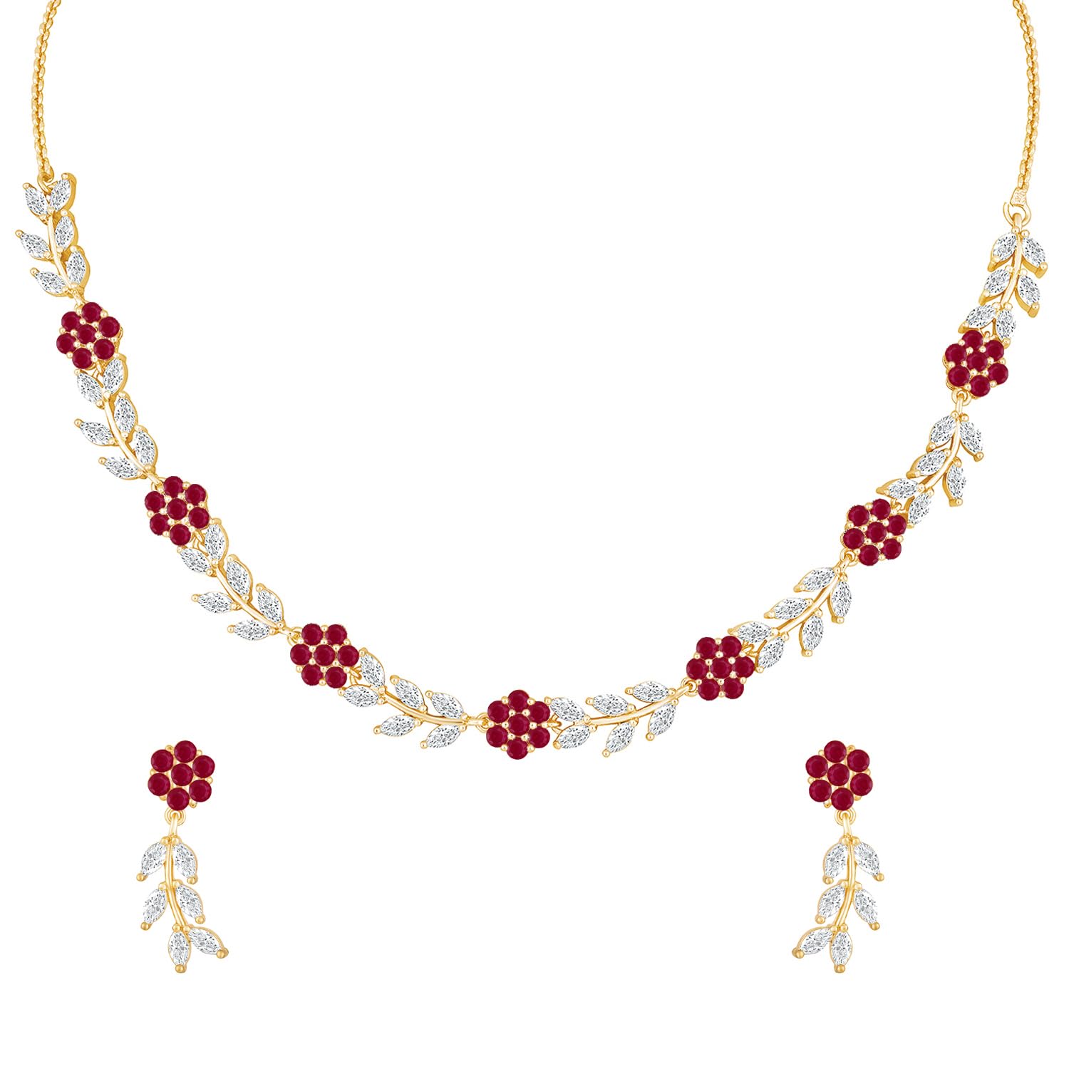 Peora Gold Plated Cubic Zirconia Studded Rani Pink White Floral Necklace with Drop Earring Fancy Jewellery Set Gift for Women & Girls (B0CC9XN5YZ) Amazon Price History, Amazon Price Tracker