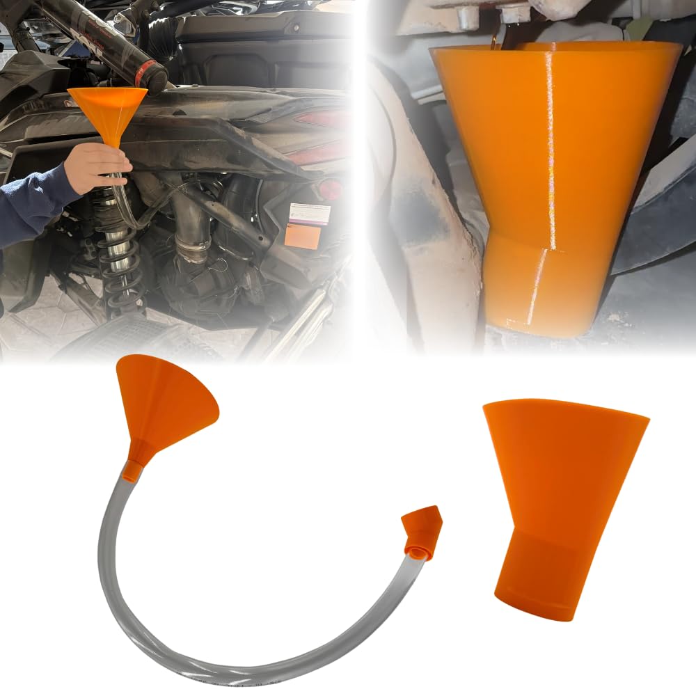 Oil Change Funnel Combo Compatible with Can-Am Maverick X3 – No-Spill Fill with 3ft Flexible Hose & Skid Plate Drain – Clean Maintenance Kit for X3, Turbo RR, Max (Orange, Fill/Drain Combo)