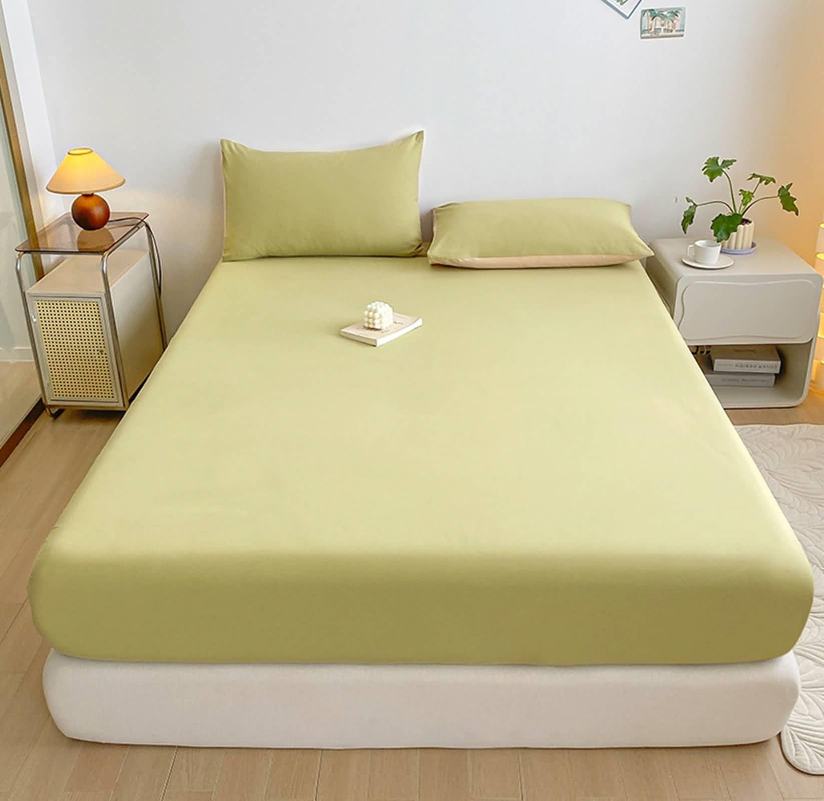 Sábana bajera ajustable de algodón de 150 x 200 cm, altura de colchón de hasta 5 – 25 cm, color verde liso para camas con somier sin funda de almohada