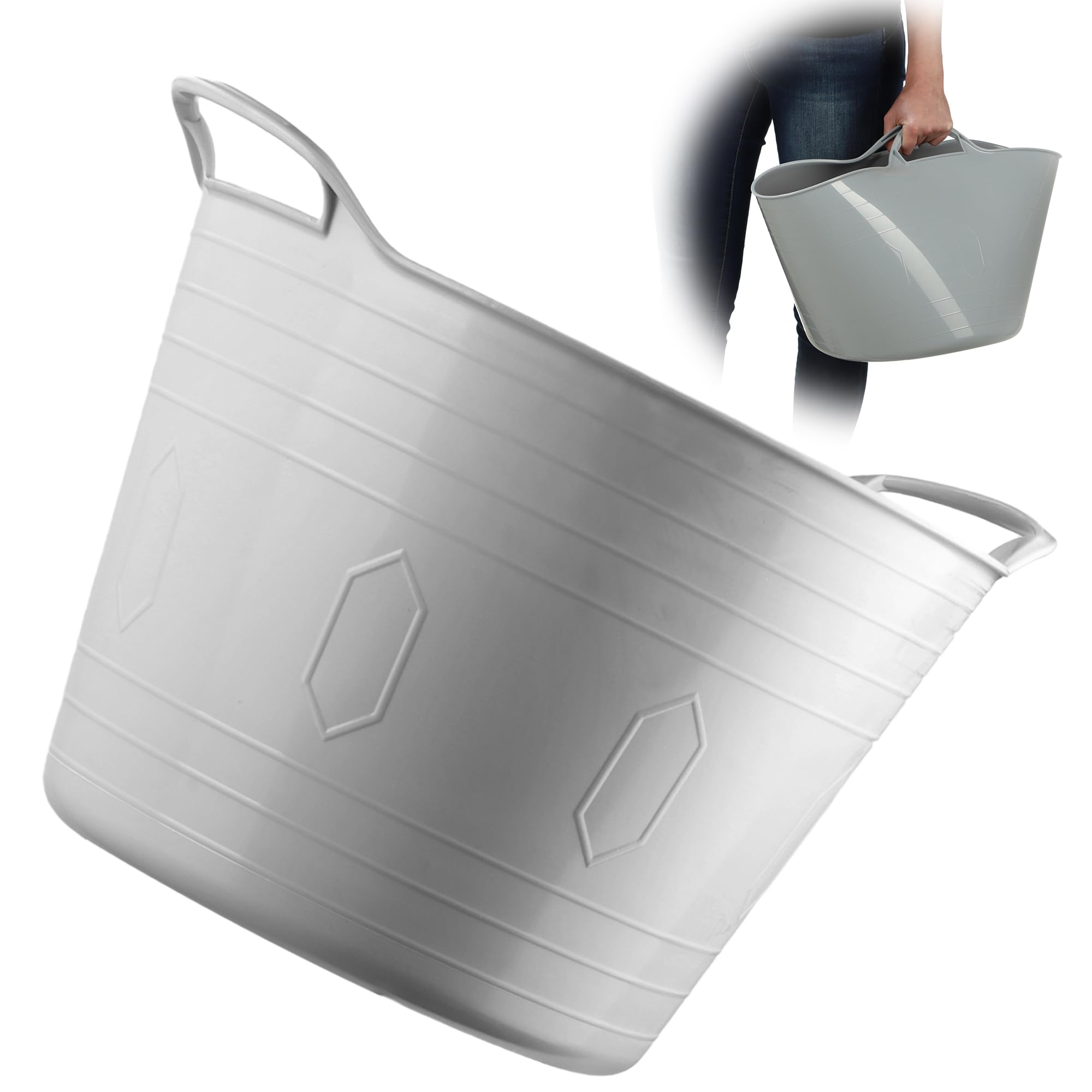 KADAX Cesto in plastica flessibile con manici, cesto portabiancheria, multifunzionale, per giocattoli, multiuso, contenitore rotondo per vestiti, cestino universale (grigio chiaro, 26 L