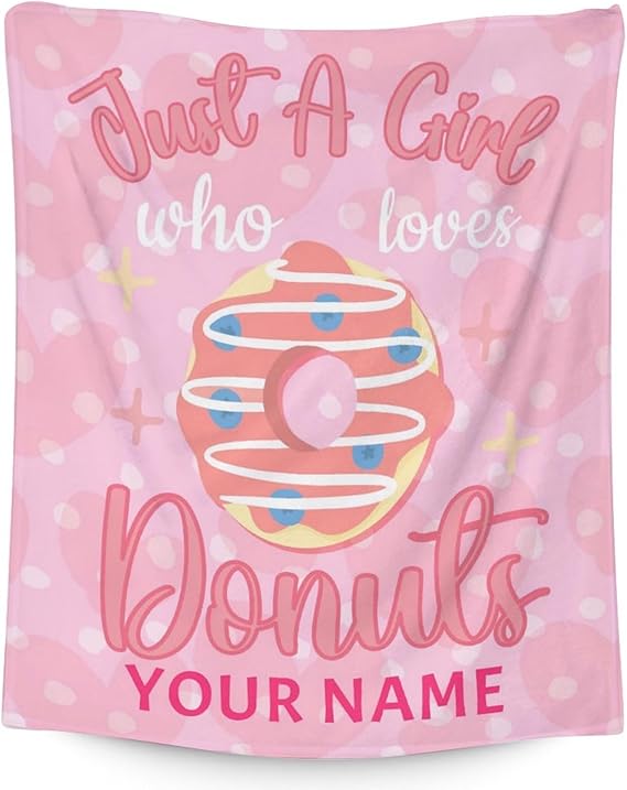 Girls Blanket - 50"x60" Cute Donut Throw Blanket Gifts for Girls - Personalized Pink Soft Fuzzy Doughnut Blanket for Bed, Couch & Living Room