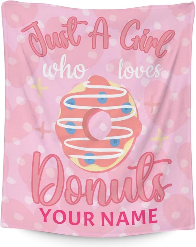Girls Blanket - 50"x60" Cute Donut Throw Blanket Gifts for Girls - Personalized Pink Soft Fuzzy Doughnut Blanket for Bed, Couch & Living Room