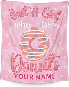 Girls Blanket - 50"x60" Cute Donut Throw Blanket Gifts for Girls - Personalized Pink Soft Fuzzy Doughnut Blanket for Bed, Couch & Living Room