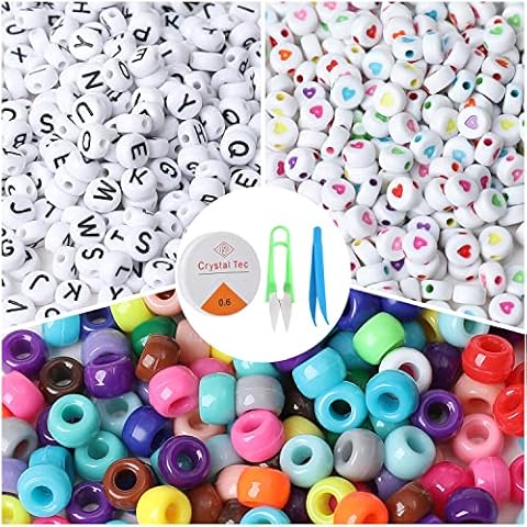 GIWULAKY 1000Pcs Bead Kit with Pony Beads Letter Beads Heart Beads, Jewelry Making Bead Set, for Kids and Adults DIY Crafts and Jewellery Necklaces Bracelets Making Cover