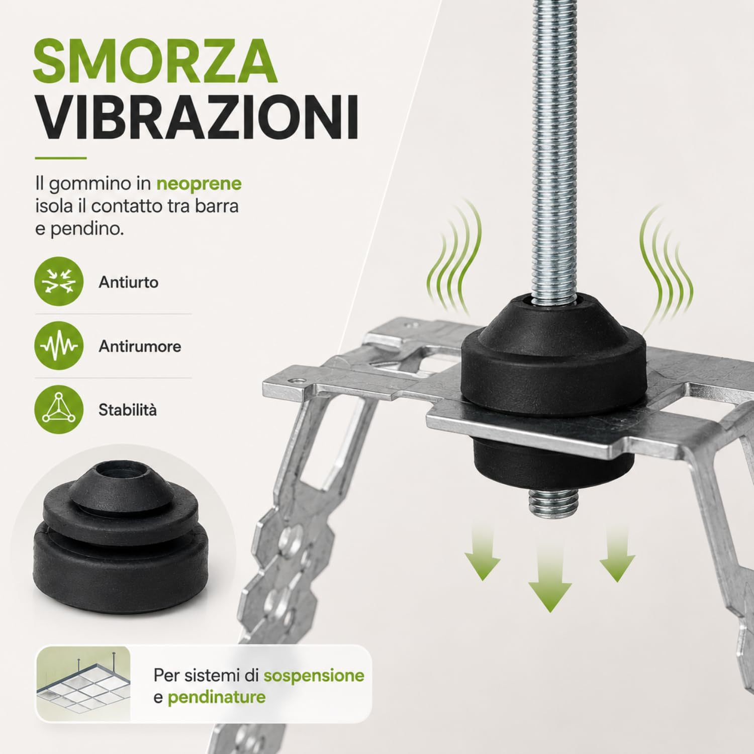 Ranella Gommino Antivibrante Neoprene con Rondella, Isolamento Acustico, Controsoffitti, Contropareti, Disaccoppiamento Vibrazionale, Diametro 30 mm, Foro Ø12 mm - 100 pezzi