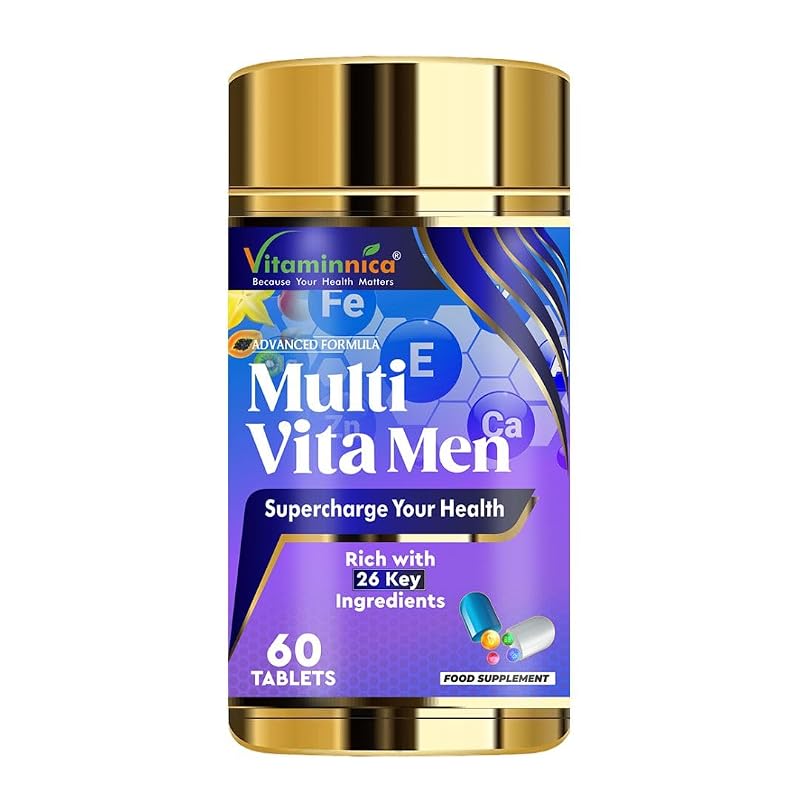 Vitaminnica Because your Health Matters Multivitamínico para homens com vitaminas A, B12 e C, ferro e magnésio — 60 comprimidos