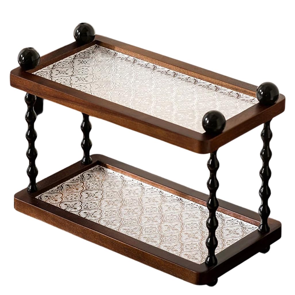 QDZC 2 Tier Coffee Mug Display Rack Acrylic Base Plate Countertop Spice Jar Organizer Small Cup Holder Kitchen Storage Shelf for Home Office Home Furnishing brown2