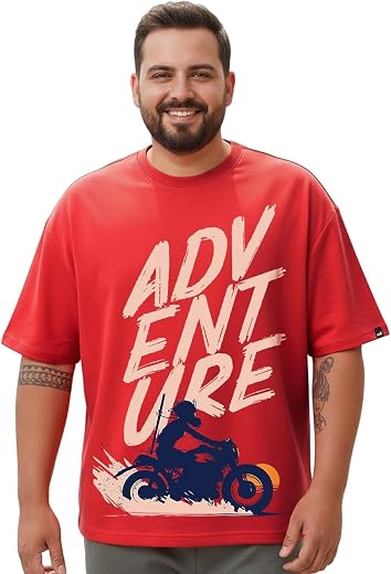 Bewakoof Men's 100% Cotton 220 GSM Graphic Print Oversized Fit Round Neck Plus Size T-Shirt