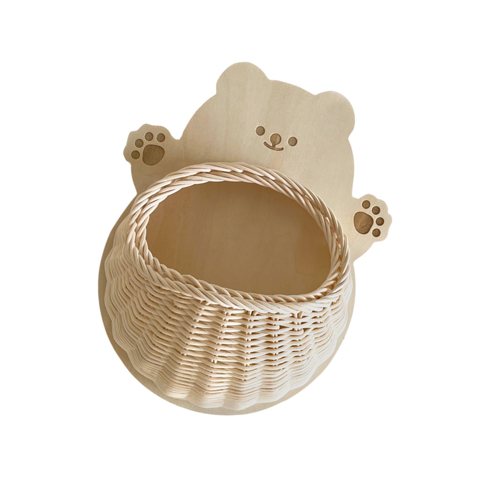 Tsophreniq Rattan Woven Wall Shelf, Kitten Bear Pattern Wall Hanging Storage for Household Items Floating Shelves Shape