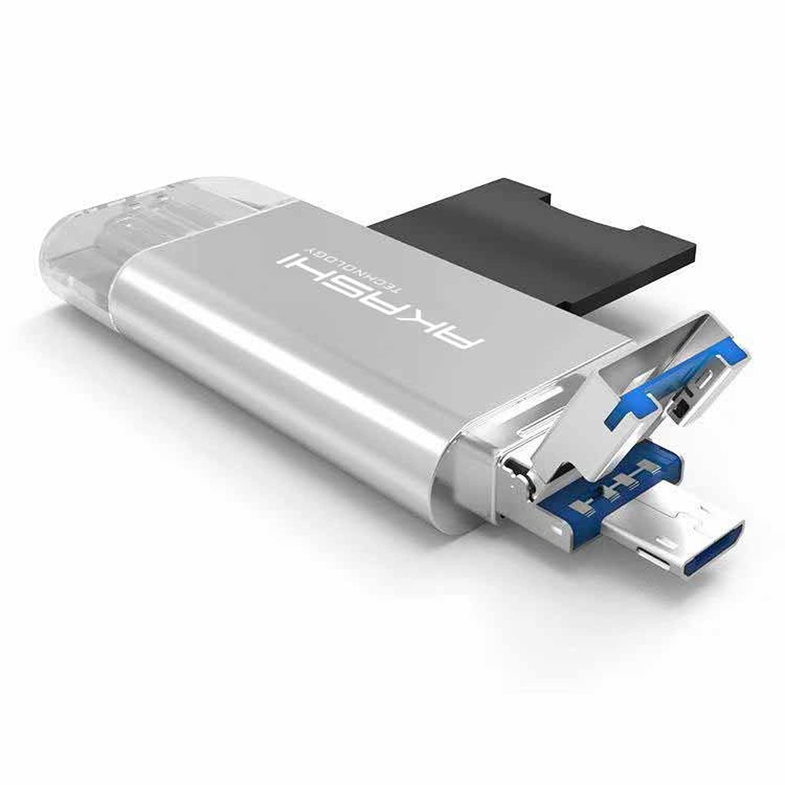 AKASHI® TECHNOLOGY - Lecteur de Carte SD et Micro SD avec Connecteur USB, Micro-​USB 3.0 & USB-​C