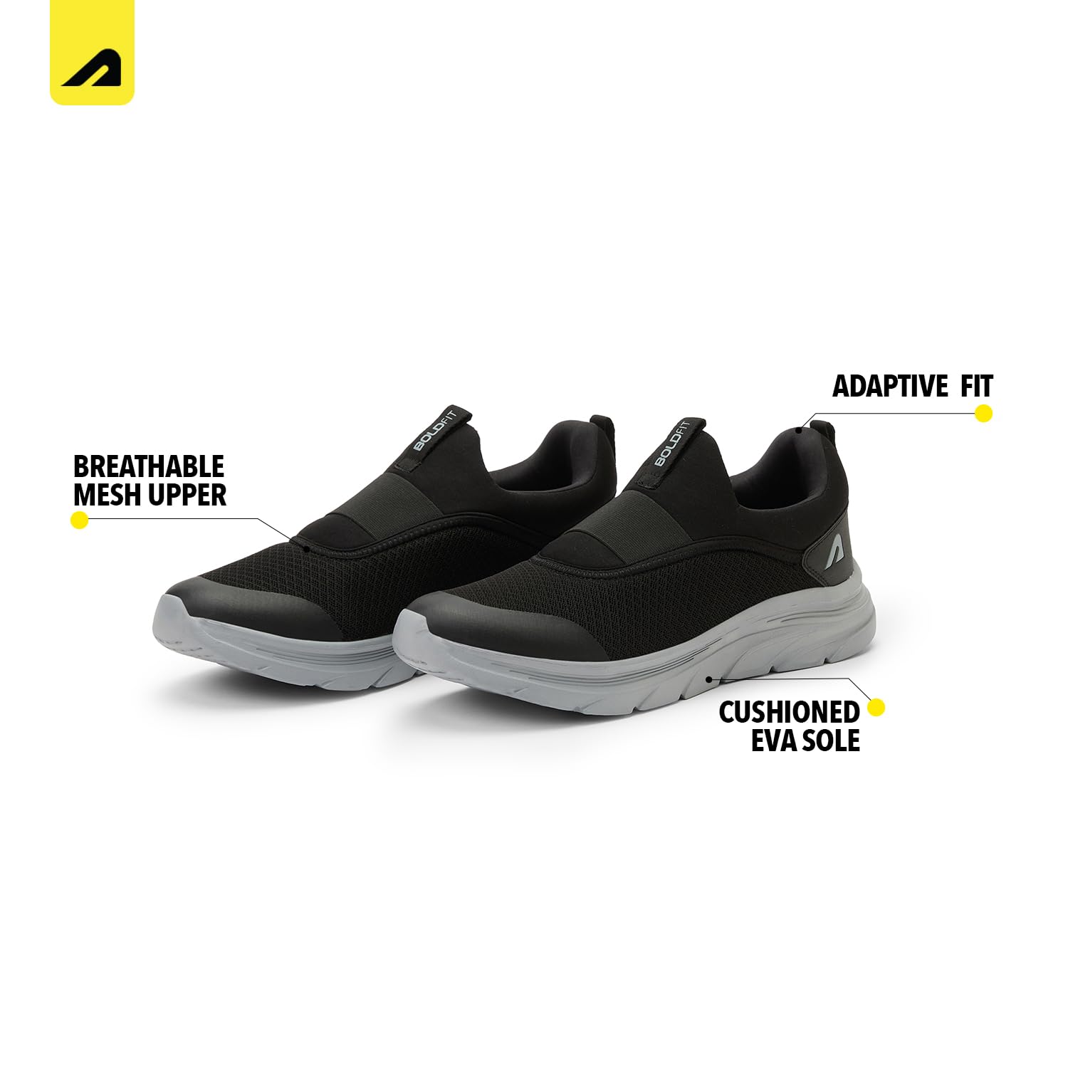 Boldfit Męskie buty do chodzenia, męskie buty na co dzień z oddychającą dzianiną z wkładką z pianki memory, grubą podeszwą EVA i wyściełanym podparciem pięty, lekkie