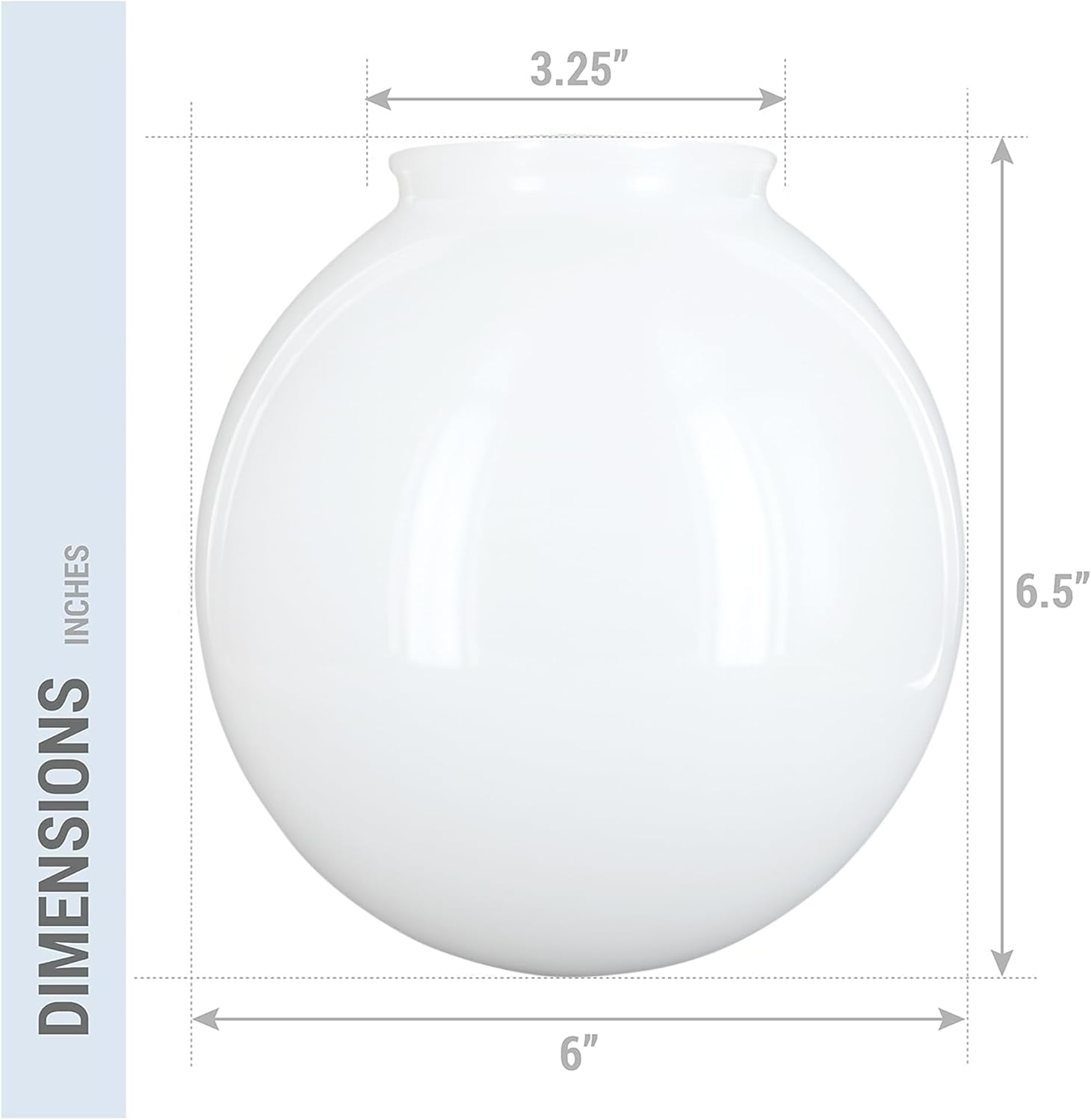 KOR K21815 – 6-Inch White Glass Globe Lamp Shade with 3.25-Inch Fitter Opening – Replacement for Compatible Lighting Fixtures