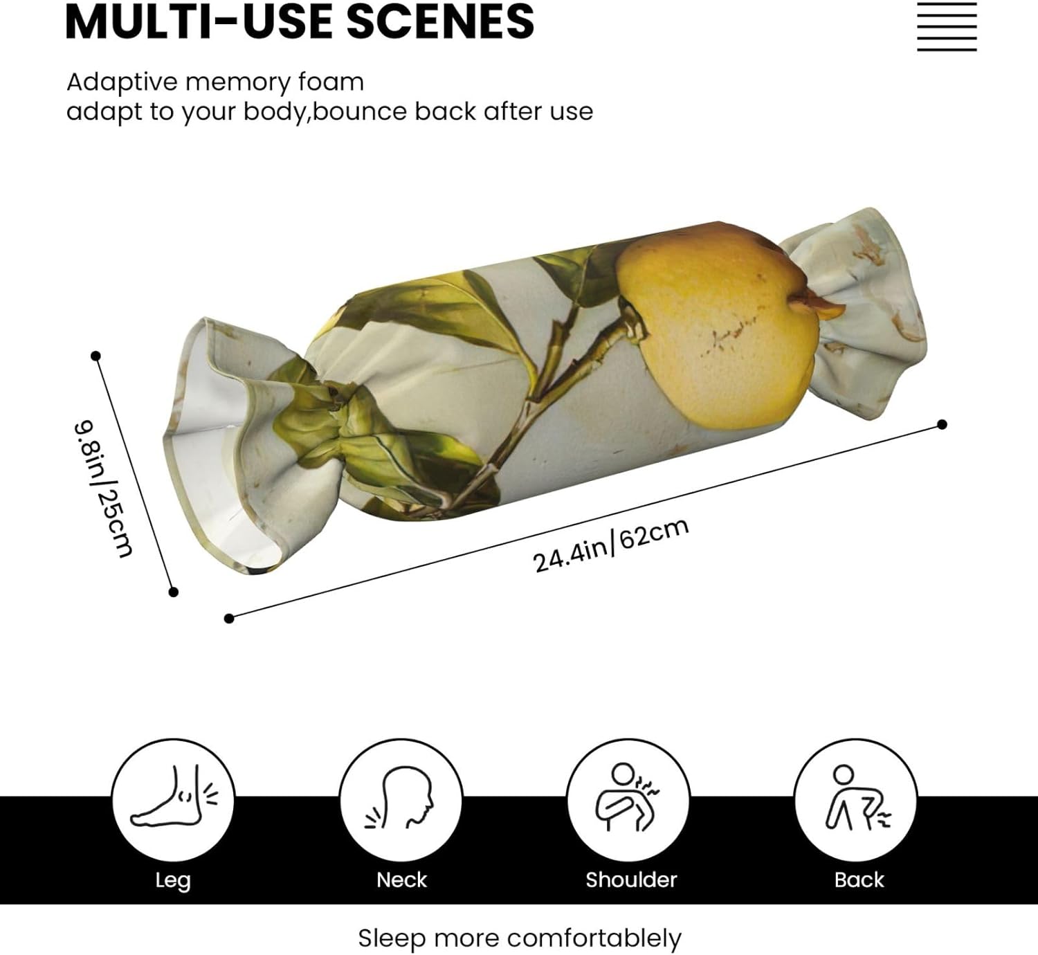 Lemon Fruit Print Candy Cylindrical Comfortable Pillow Throw Pillows Home Decor Easy Maintenance