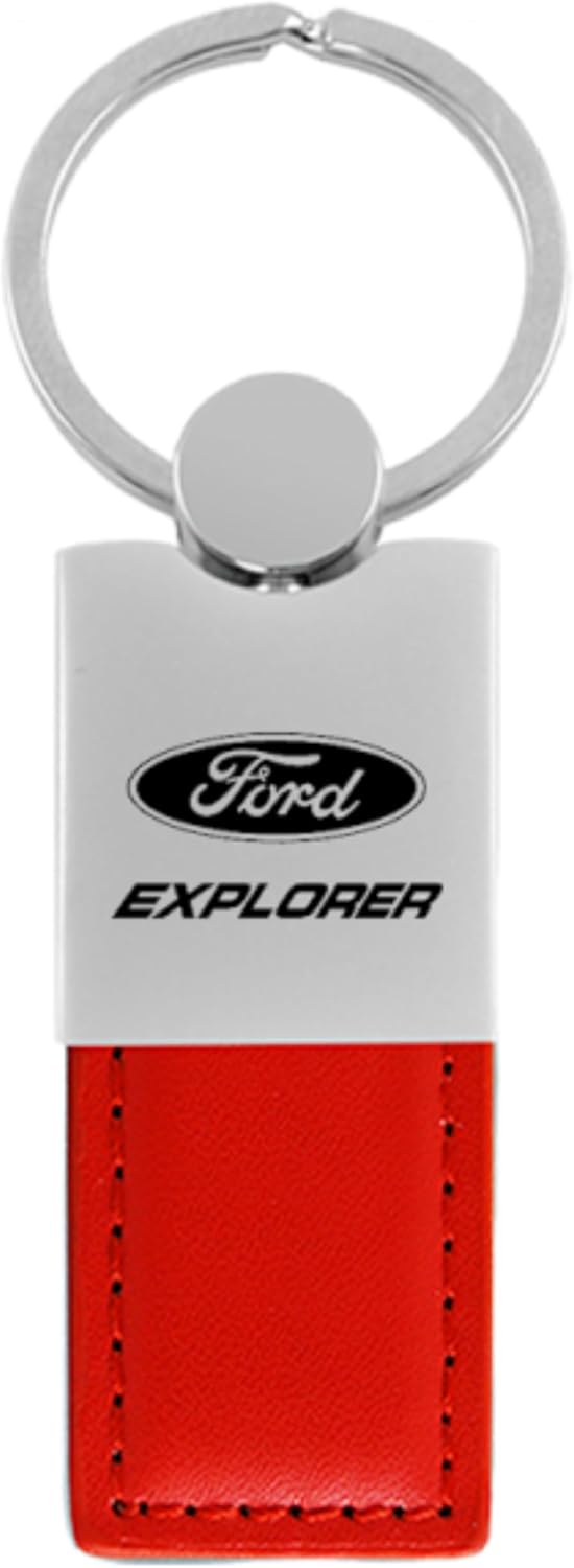 AU-TOMOTIVE GOLD, INC. Officially Licensed Red Duo Leather/Chrome Key Fob for Ford Explorer