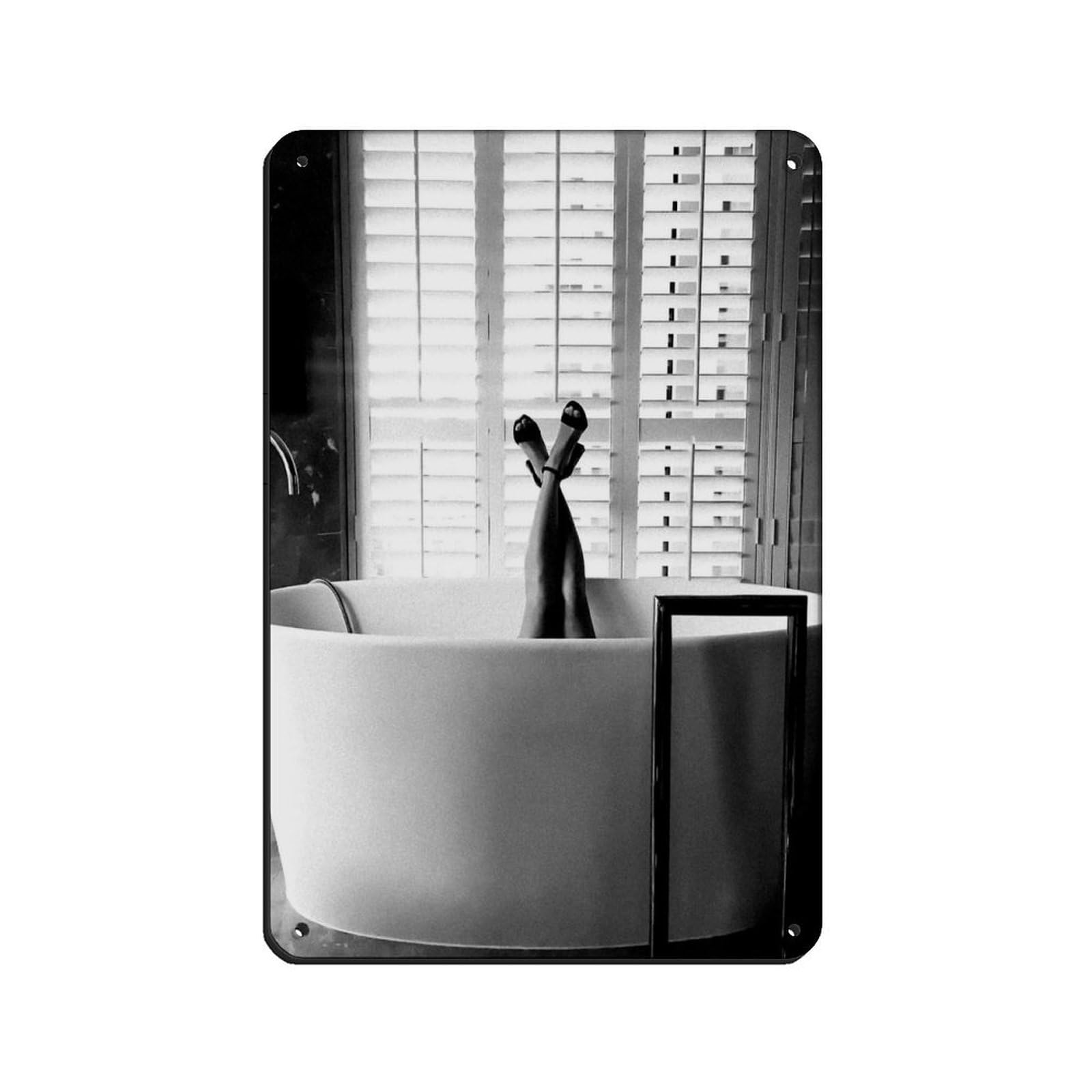 High Heels Woman in The Bathtub, Feminist Poster Tin Sign Vintage Metal Pub Club Cafe Bar Home Wall Art Decoration Poster Retro 8x12inch(20x30cm)
