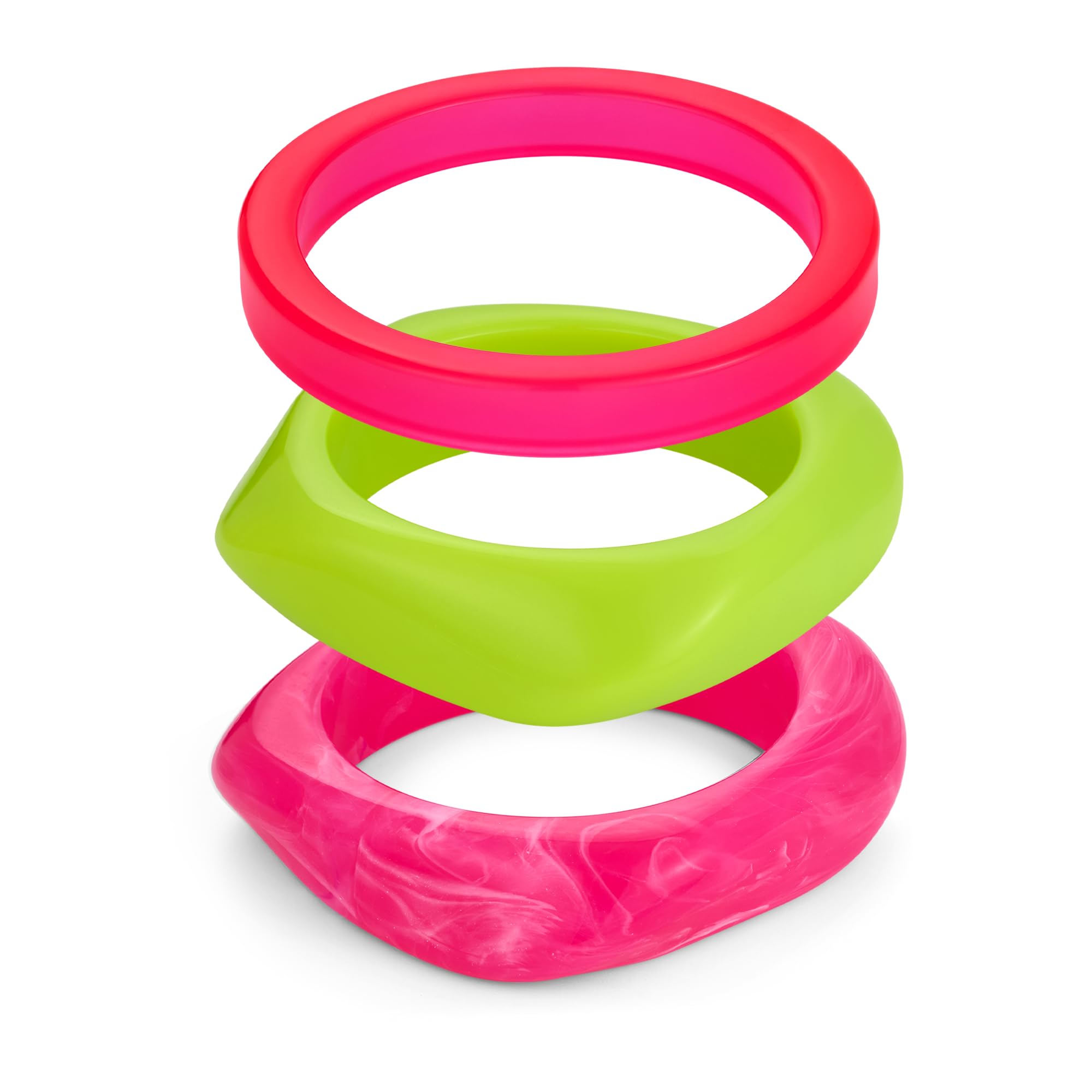 Set Di 3 Bracciali Rigidi In Resina Acrilica WOWORAMA – Quadrati, Geometrici, Colorati (verde, Blu, Arancio), Stile Statement