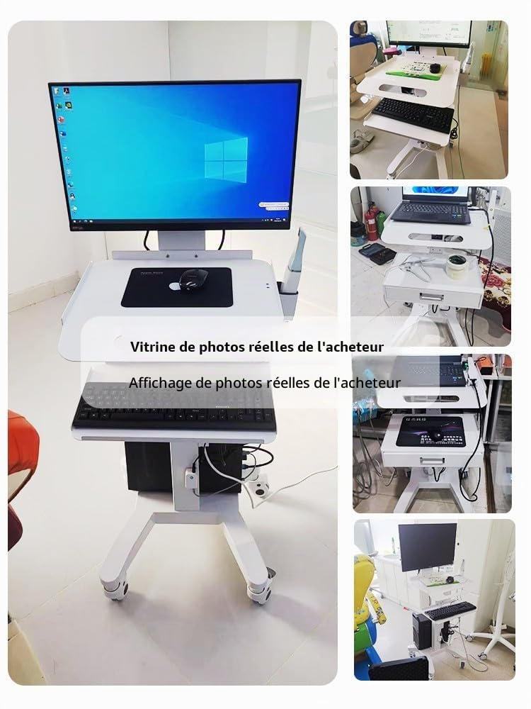Chariot de travail pour ordinateur portable médical avec roulettes, chariot de laboratoire mobile à hauteur réglable avec support pour scanner - Bureau d'ordinateur mobile robuste pour cliniques