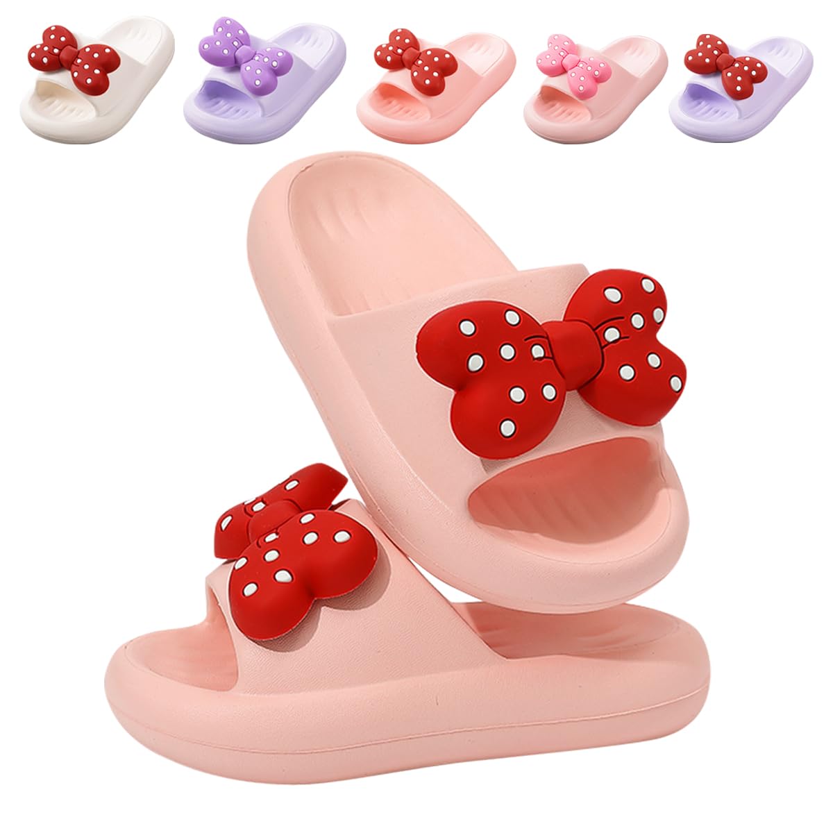 Girls Cloud Bow Slide &amp; Shower Slippers - Non-Slip Slip-On Kids Beach Pool Indoor Outdoor Shoes