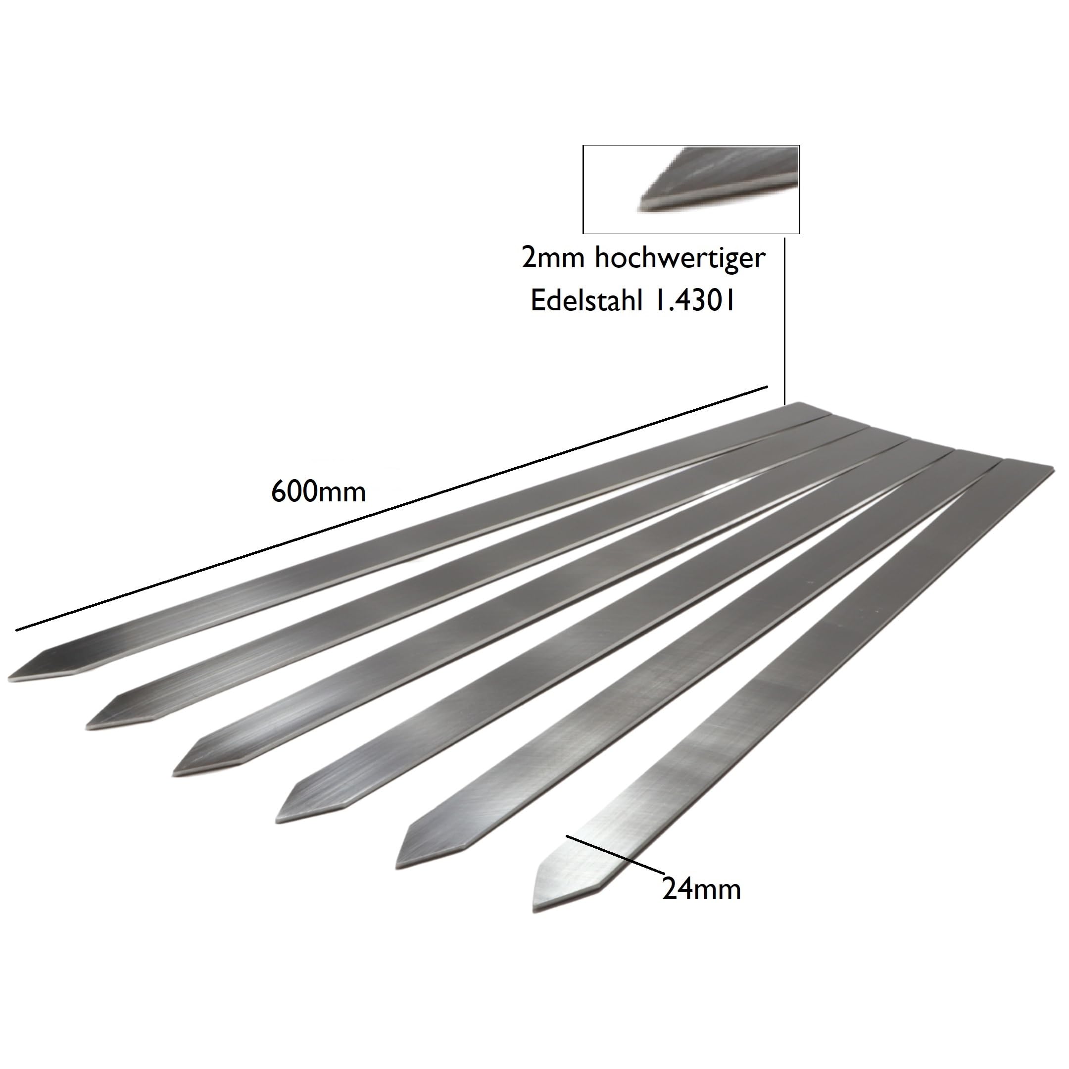 Brochettes Adana en acier inoxydable extra larges de 24 mm et 600 mm de long (lot de 10 pièces de 600 mm)