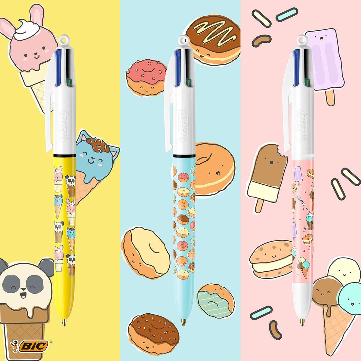 Długopisy marki BIC model BIC PENNA 4 COLORI CUTTIE FOOD SET 3 PZ 503771