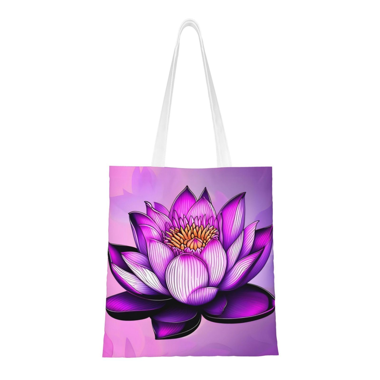 lightweight and durable recycled polyester canvas cute tote bag, tote bag, kitchen grocery bag, multi-functional portable! purple lotus shopping bag