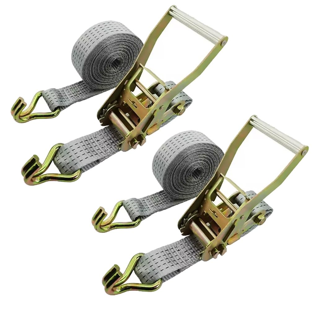 Paquete de 2 Correas de Amarre de Carga Resistentes de Color Gris, de 5 cm de Ancho y con Gancho Doble en J, con trinquete y Capacidad de Carga de hasta 5000 kg.(8.0m/26.2Ft)