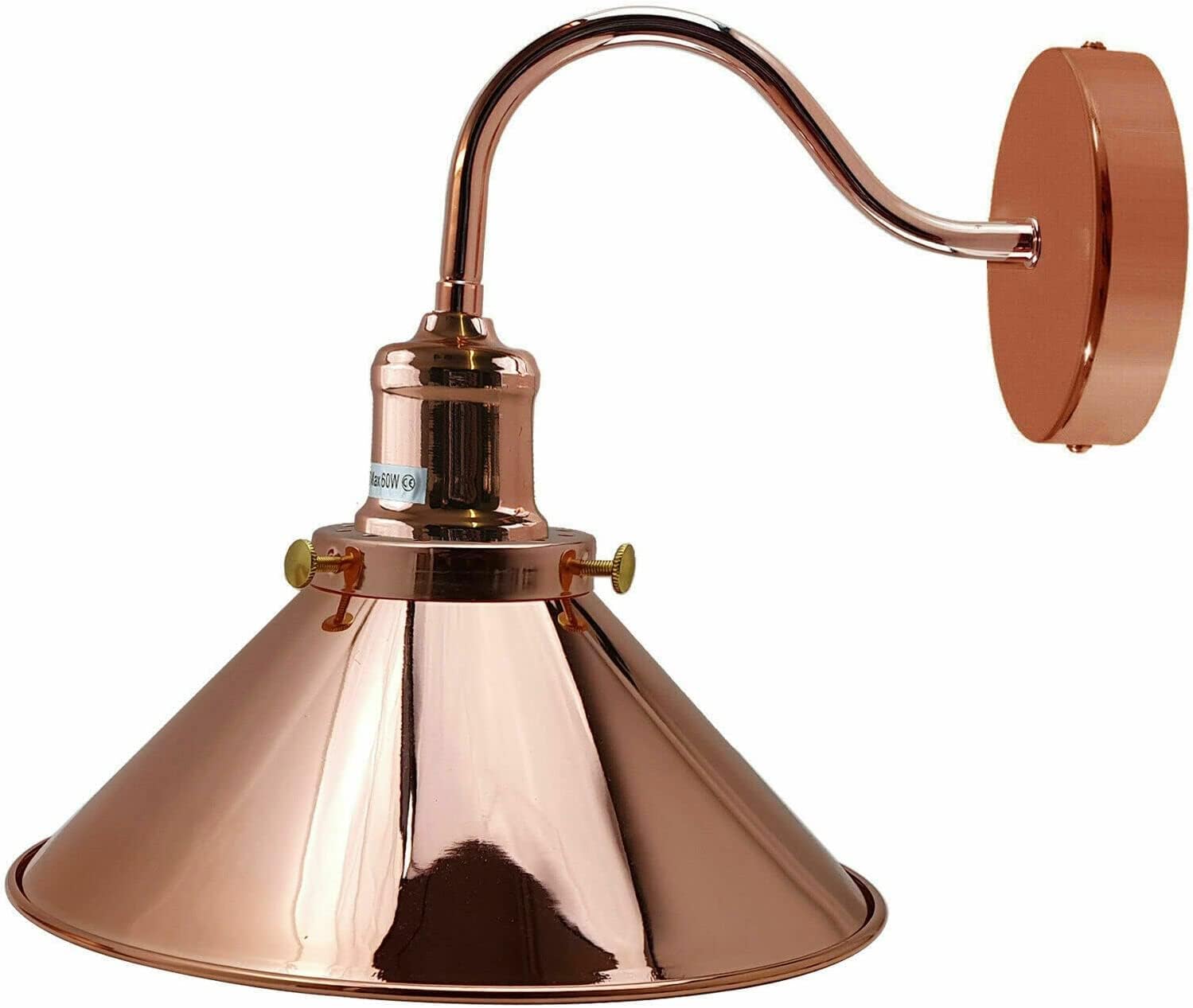 Vintage Rose Gold Swan Neck Wall Light, Industrial Metal Wall Sconce with Cone Shade, E27 Edison Screw Lamp Holder, Indoor Wall Mounted Lighting for Bedroom, Living Room, Kitchen, Hallway & CafΓ©