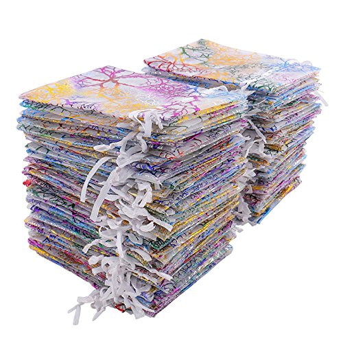100 sacchetti in organza, 10 x 15 cm, con motivo corallo, in organza, con coulisse, per matrimonio, baby shower, Natale, festa di compleanno