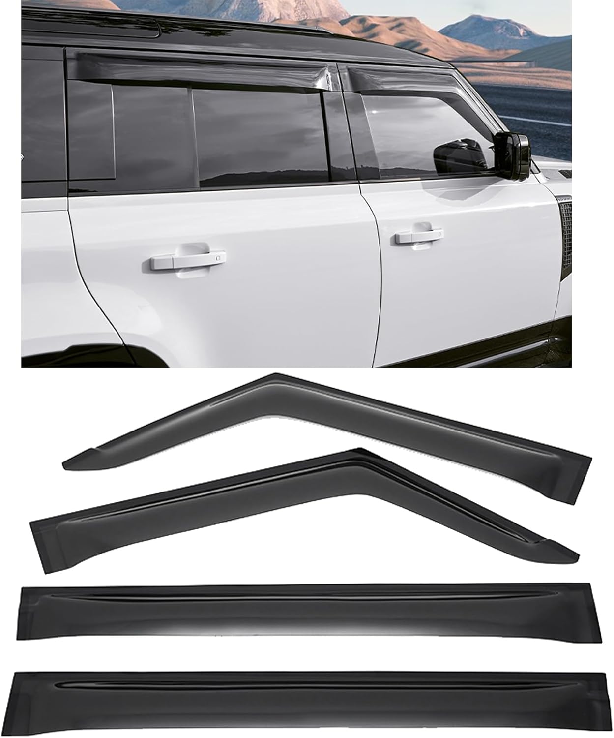ITrims for Land Rover Defender 2020-2024 2025 Side Window Sunshades 4PCS Exterior Window Visor Vent Sun Rain Guard Deflectors Shade PMMA (for 110/130 4PCS)