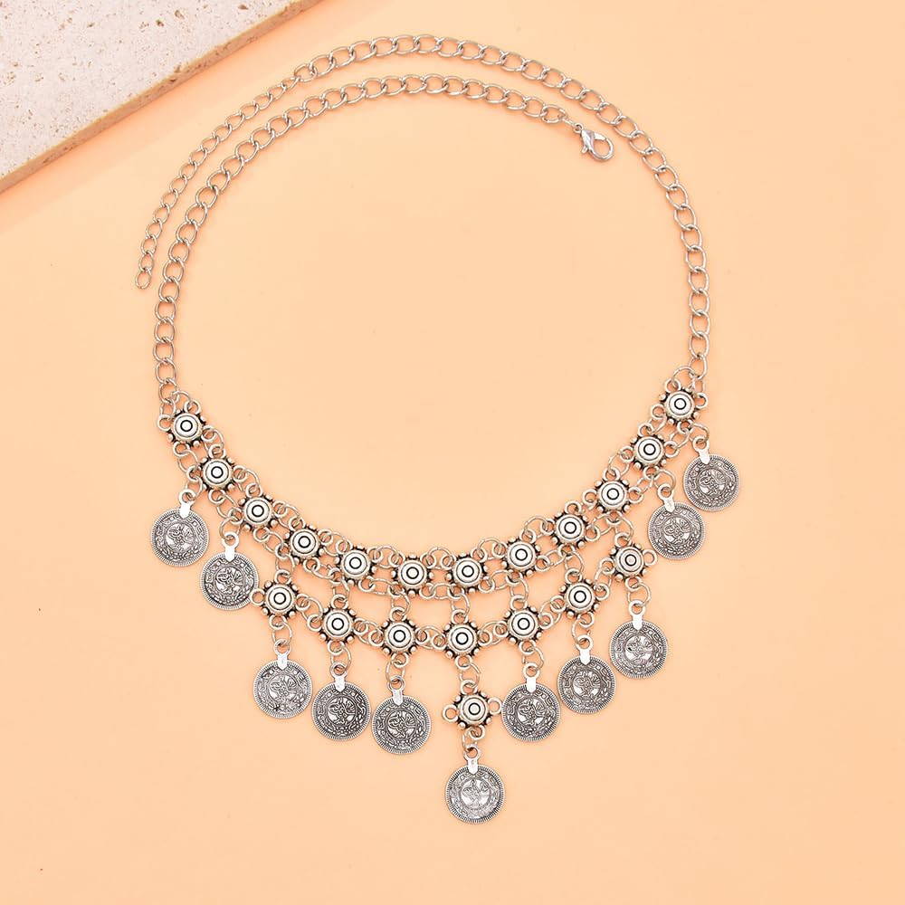 Vintage Coin Tassel Statement Necklace for Women Boho Adjustable Chain Fashion Choker Necklaces Chunky Oxidized Personalized Indian Jewelry Bollywood Jhumka Festival Wear Traditional Wedding - Image 6