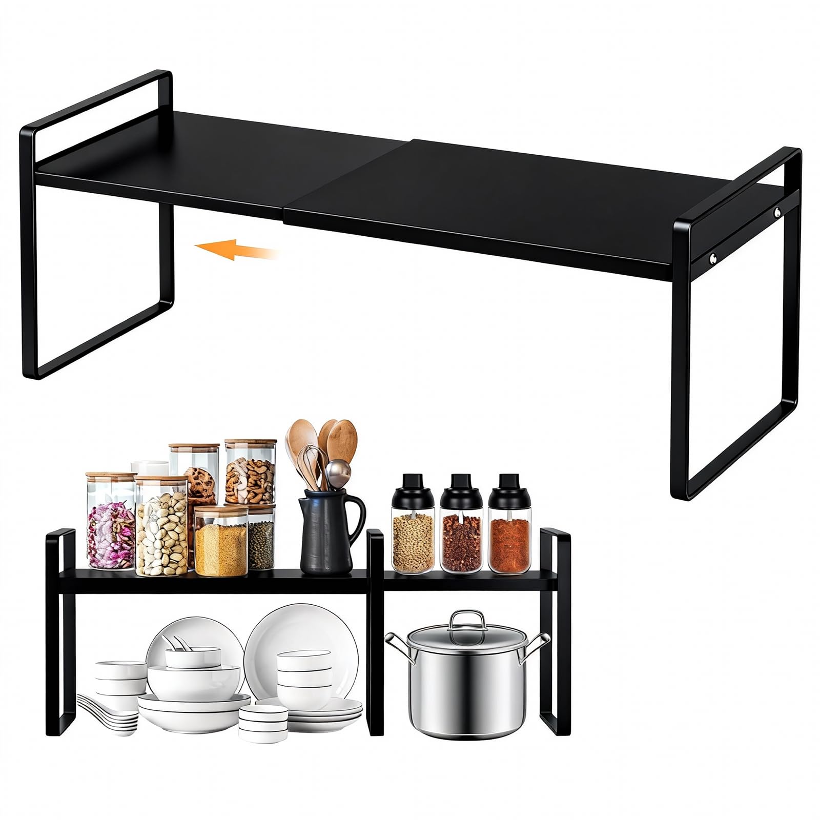 PORFOYO Mensola espandibile per armadio da cucina, organizer da 35 – 65 cm, regolabile, per scaffali, portaspezie, impilabile, per la casa, la cucina, (lunghezza x larghezza x altezza): 35 – 65 cm