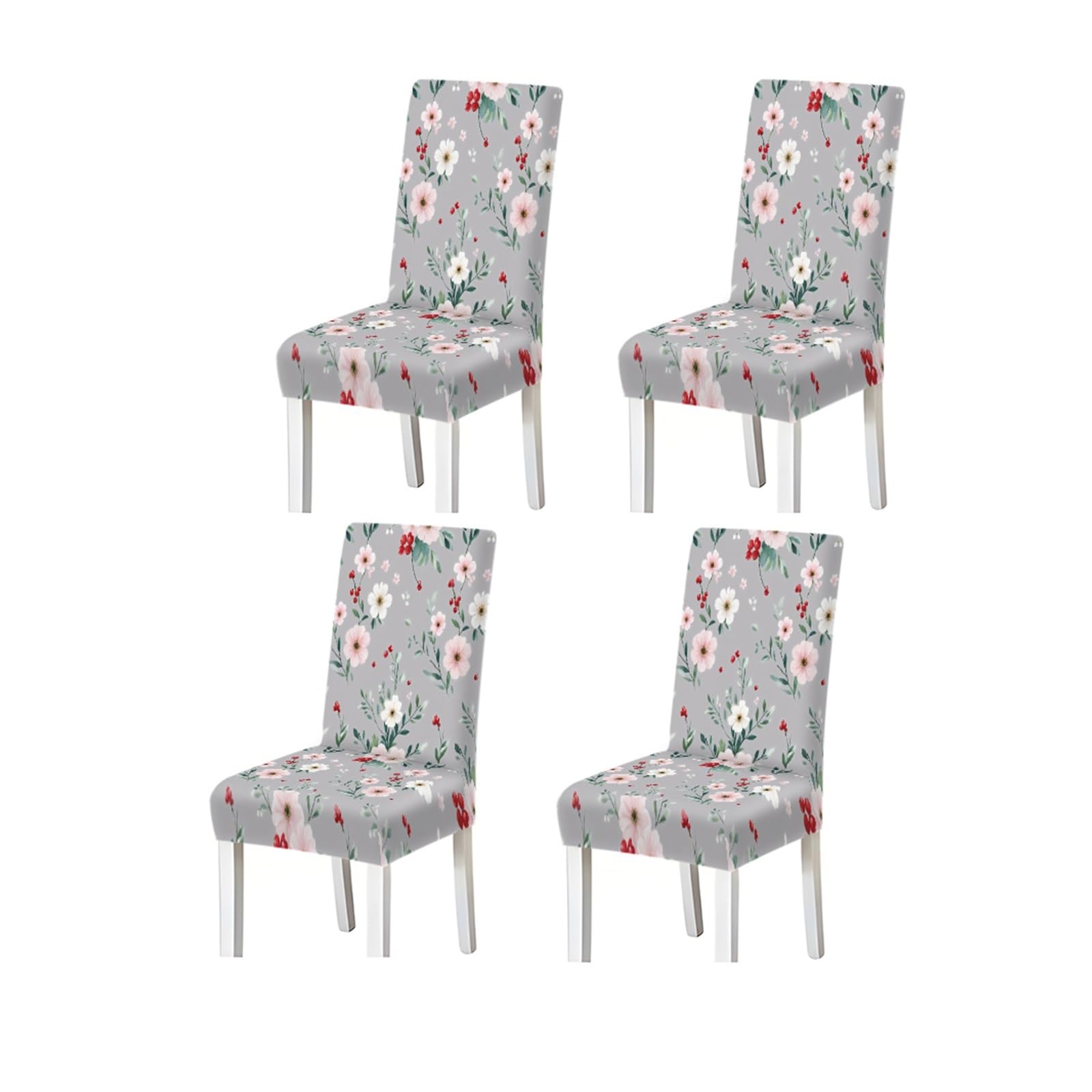 FZJKGH Grey Floral Dining Chair Covers Set Of 2/4/6, Stretch Washable High Back Chair Covers, Elegant Pink Blossom Berry Design Removable Stretch Slipcovers for Dining Chairs(4PCSChair cover)