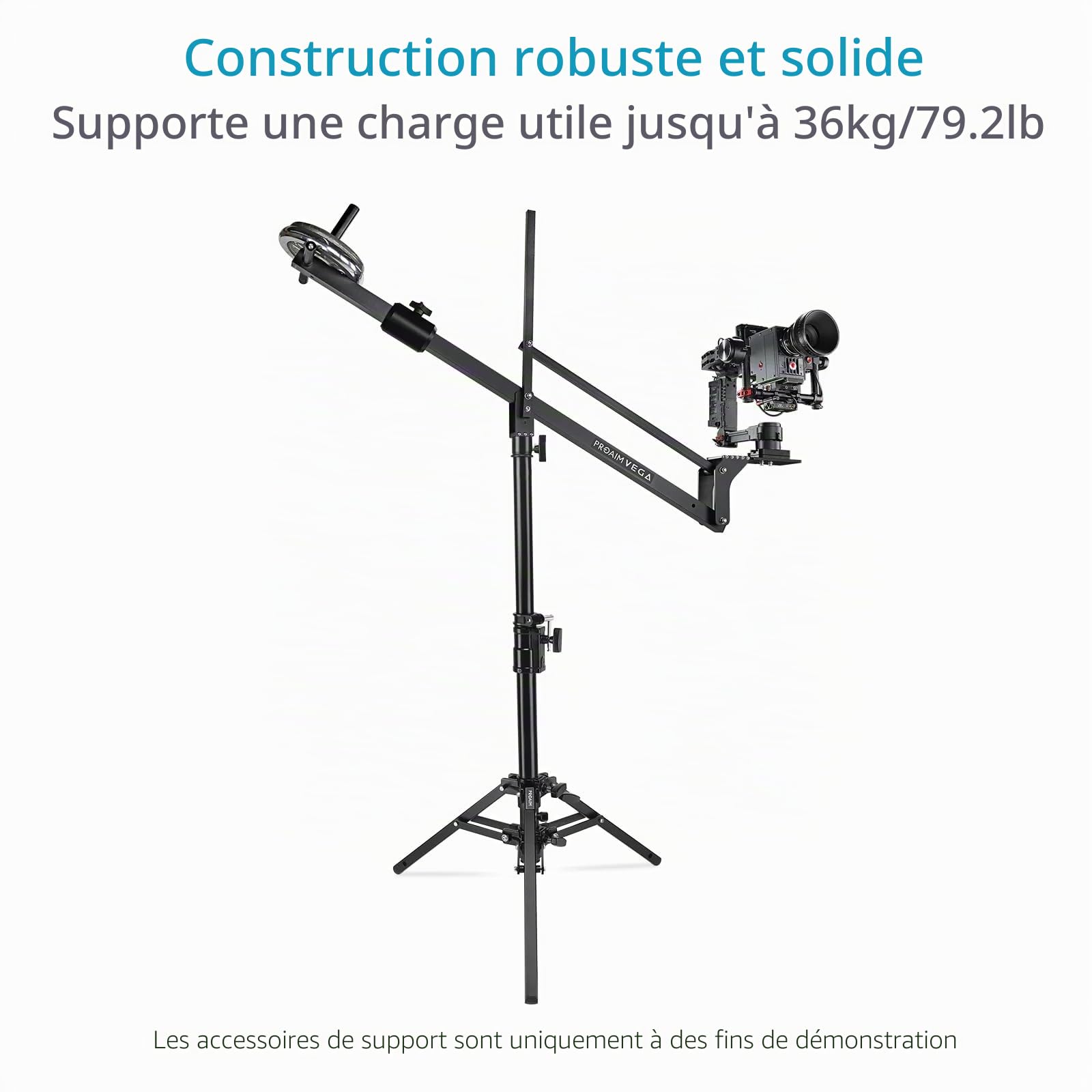 PROAIM Support Slider caméra 44", récepteur pin Junior, Charge 36 kg. | Hauteur réglable de 24,8 à 44 pouces ; structure acier et aluminium 2 sections ; base 31 pouces avec 2 pieds de nivellement.